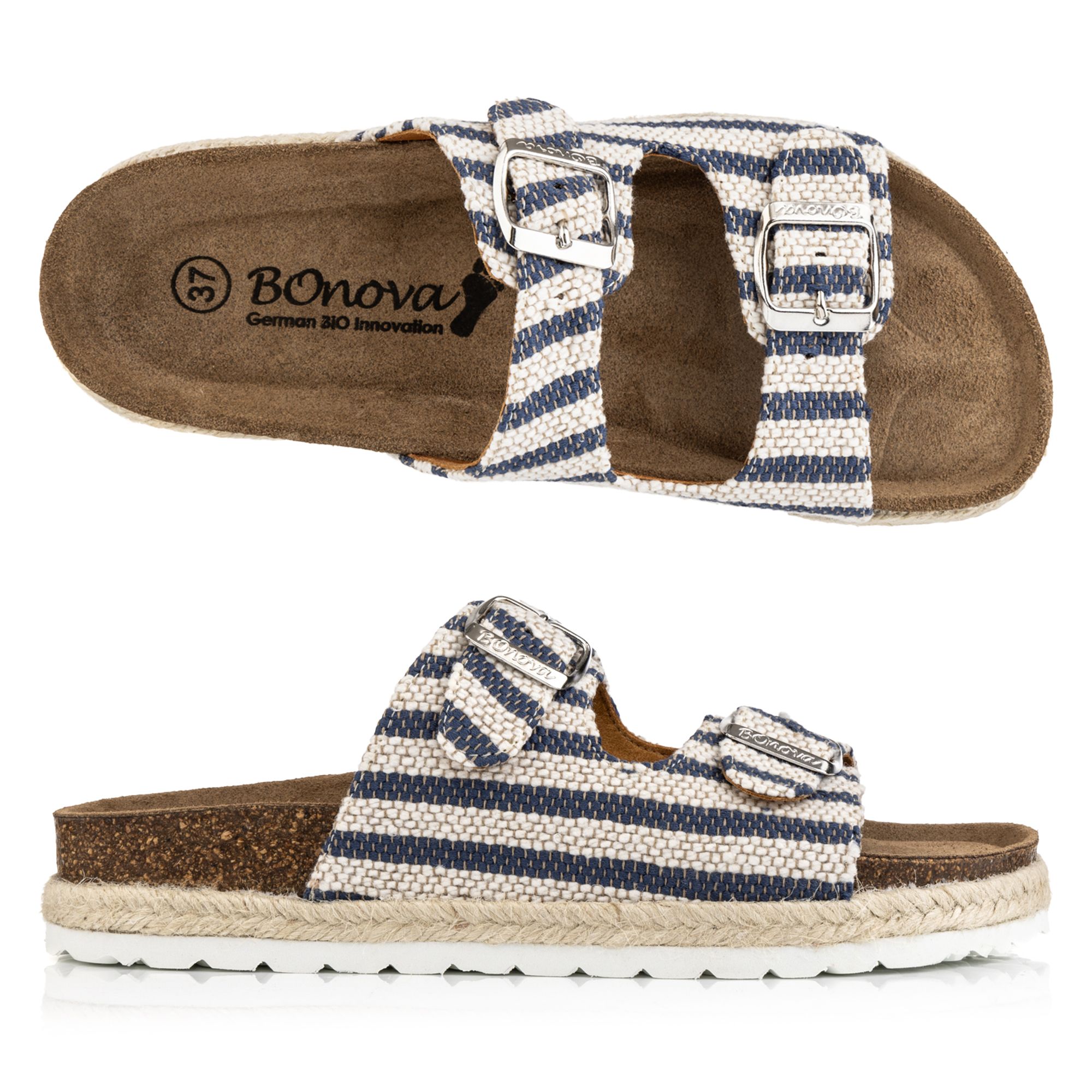 BONOVA Damen-Pantolette Canvas verstellbare Riemen Super-Soft-Fußbett