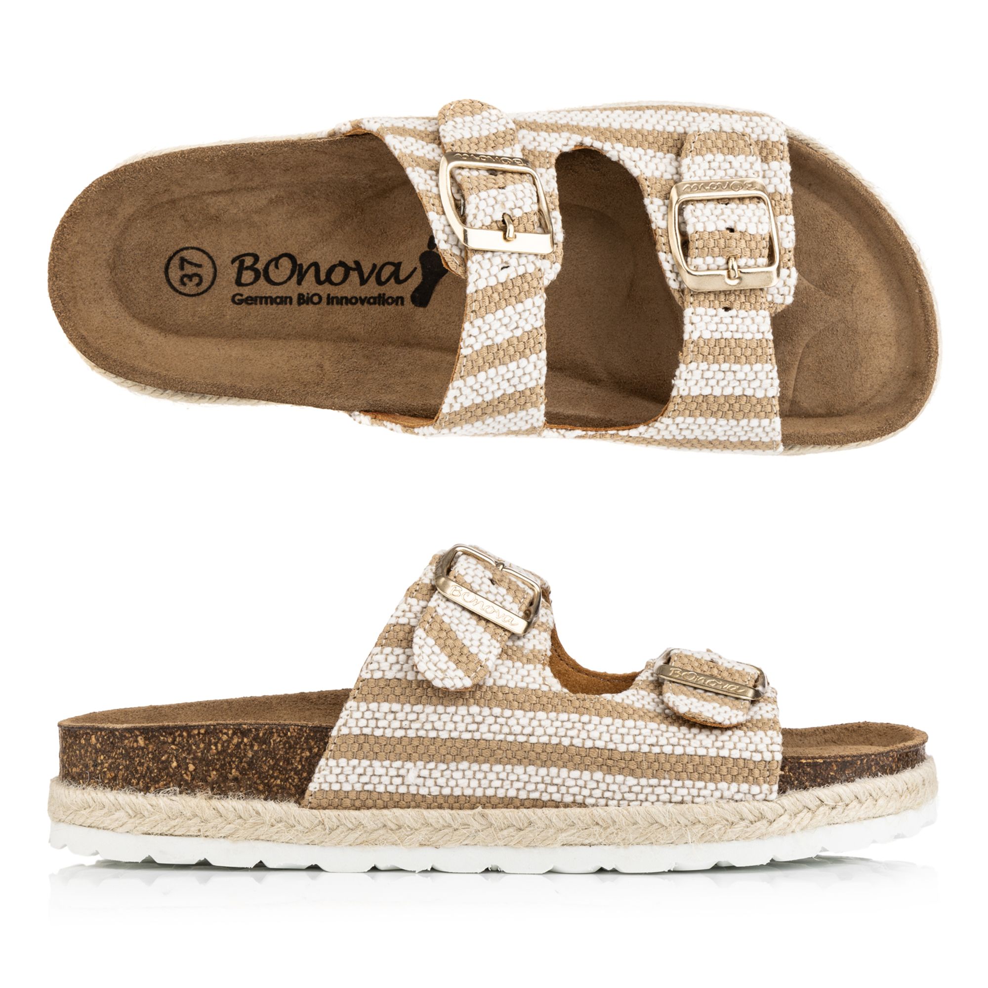 BONOVA Damen-Pantolette Canvas verstellbare Riemen Super-Soft-Fußbett