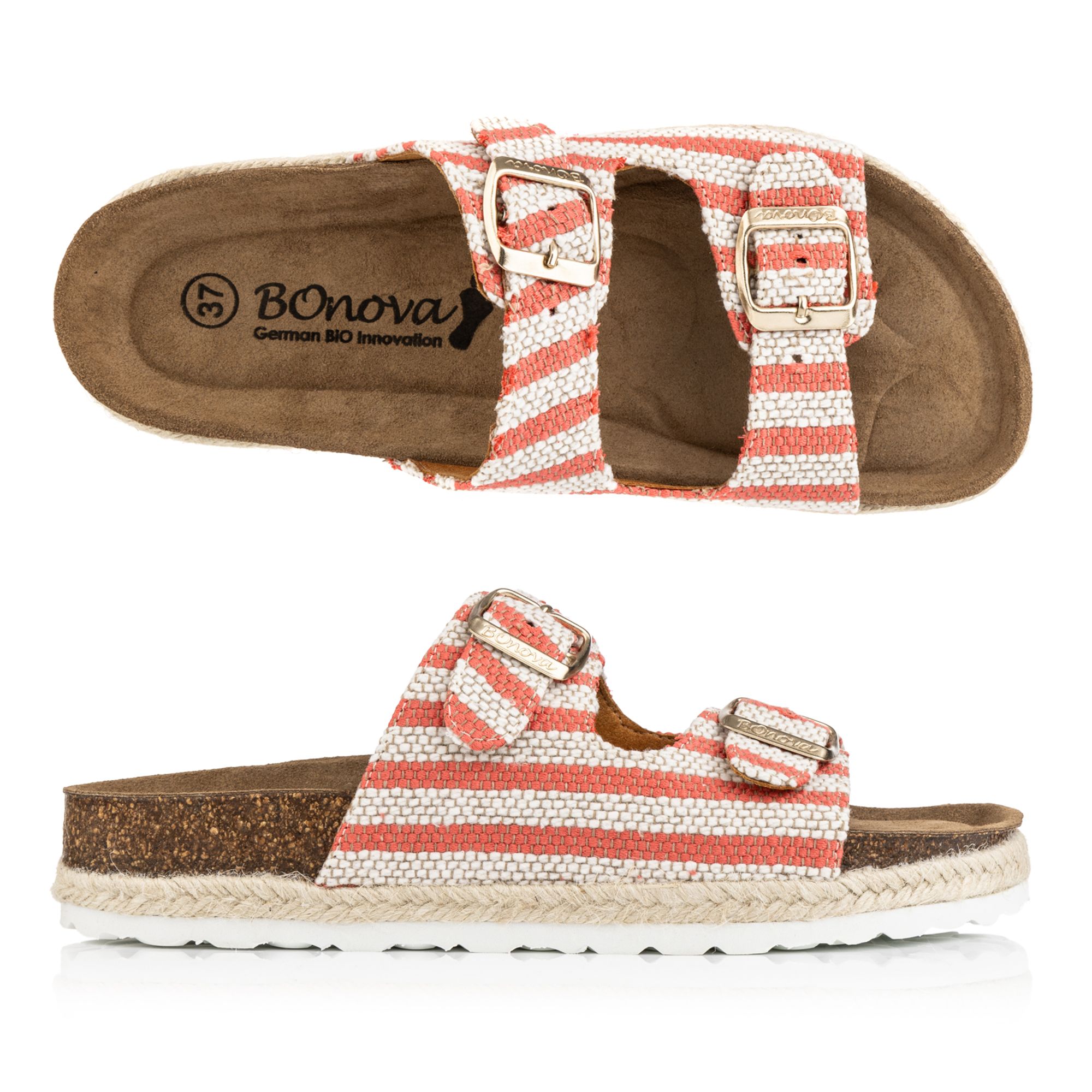 BONOVA Damen-Pantolette Canvas verstellbare Riemen Super-Soft-Fußbett