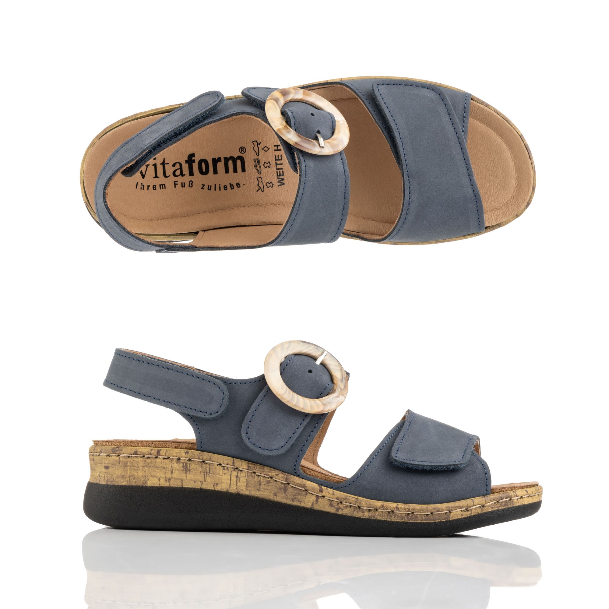 VITAFORM Damen- Sandalette Softnubuk Zierschnalle Sohle Greta