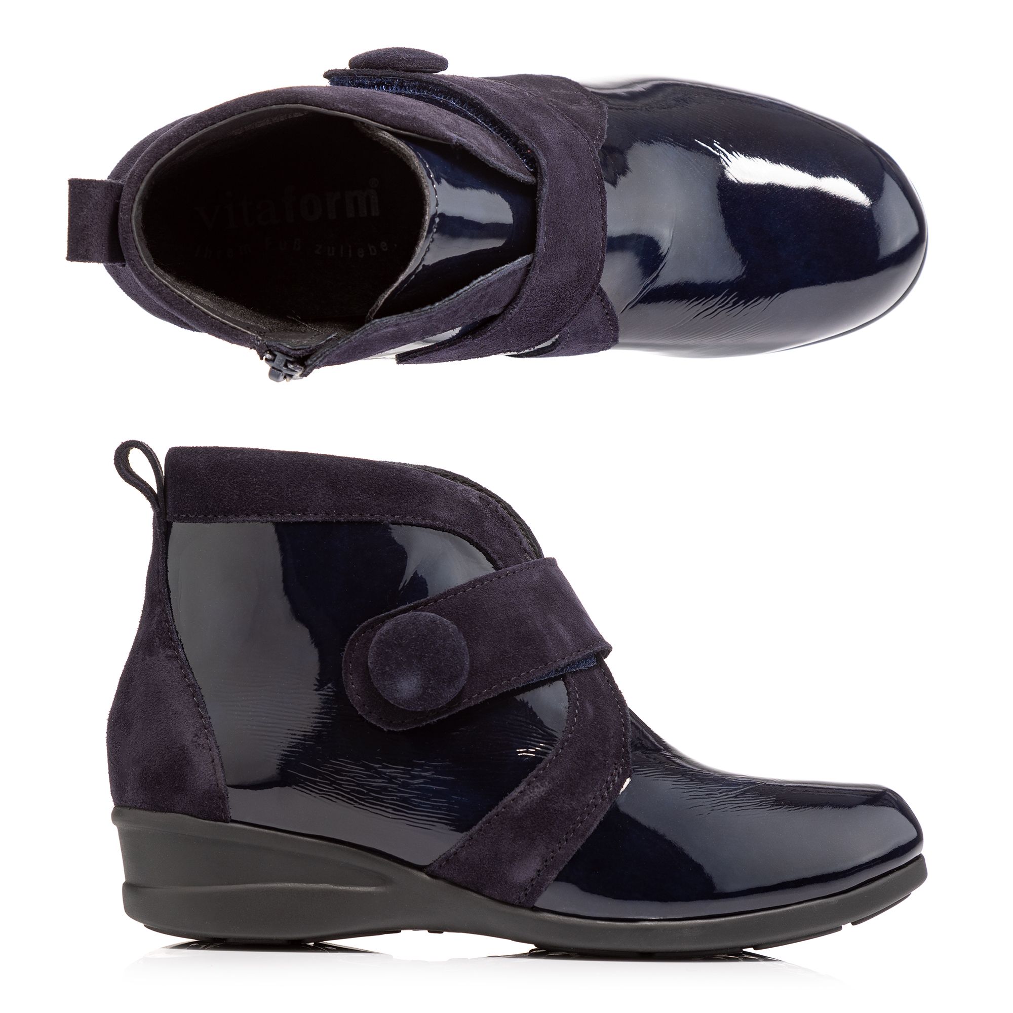 VITAFORM Damen-Stiefelette Lackstretch Veloursleder Shock-Absorber