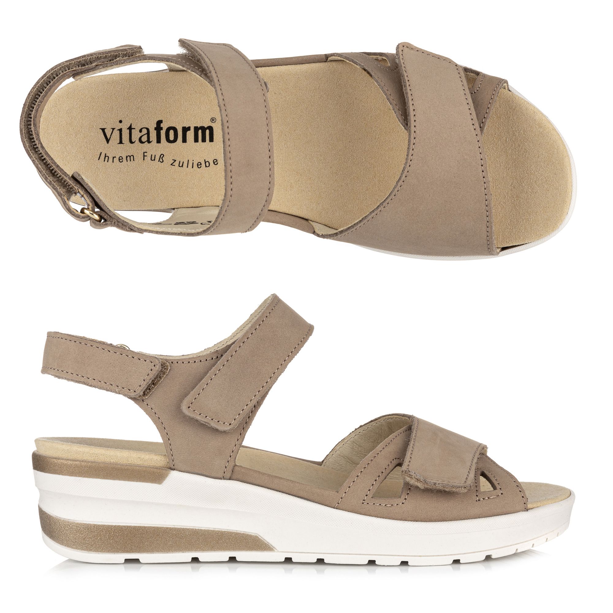 VITAFORM Sandalette Nubukleder Klettriemen Keilsohle
