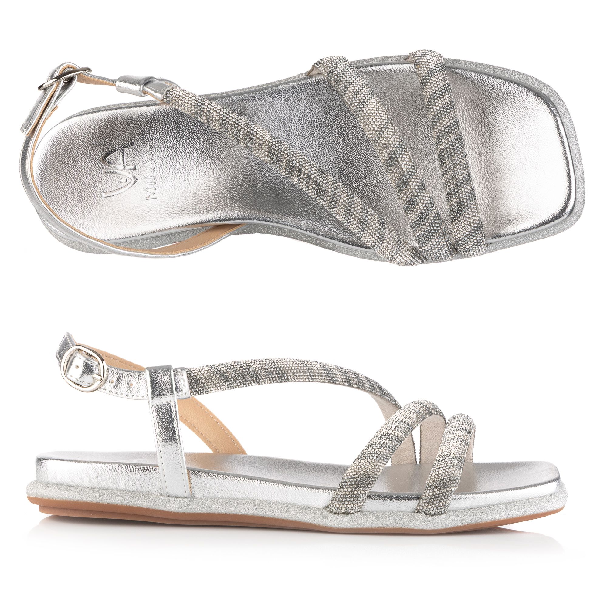 VIA MILANO Damen-Sandale verstellbare Riemen Strass-Applikationen Absatz ca. 2 cm