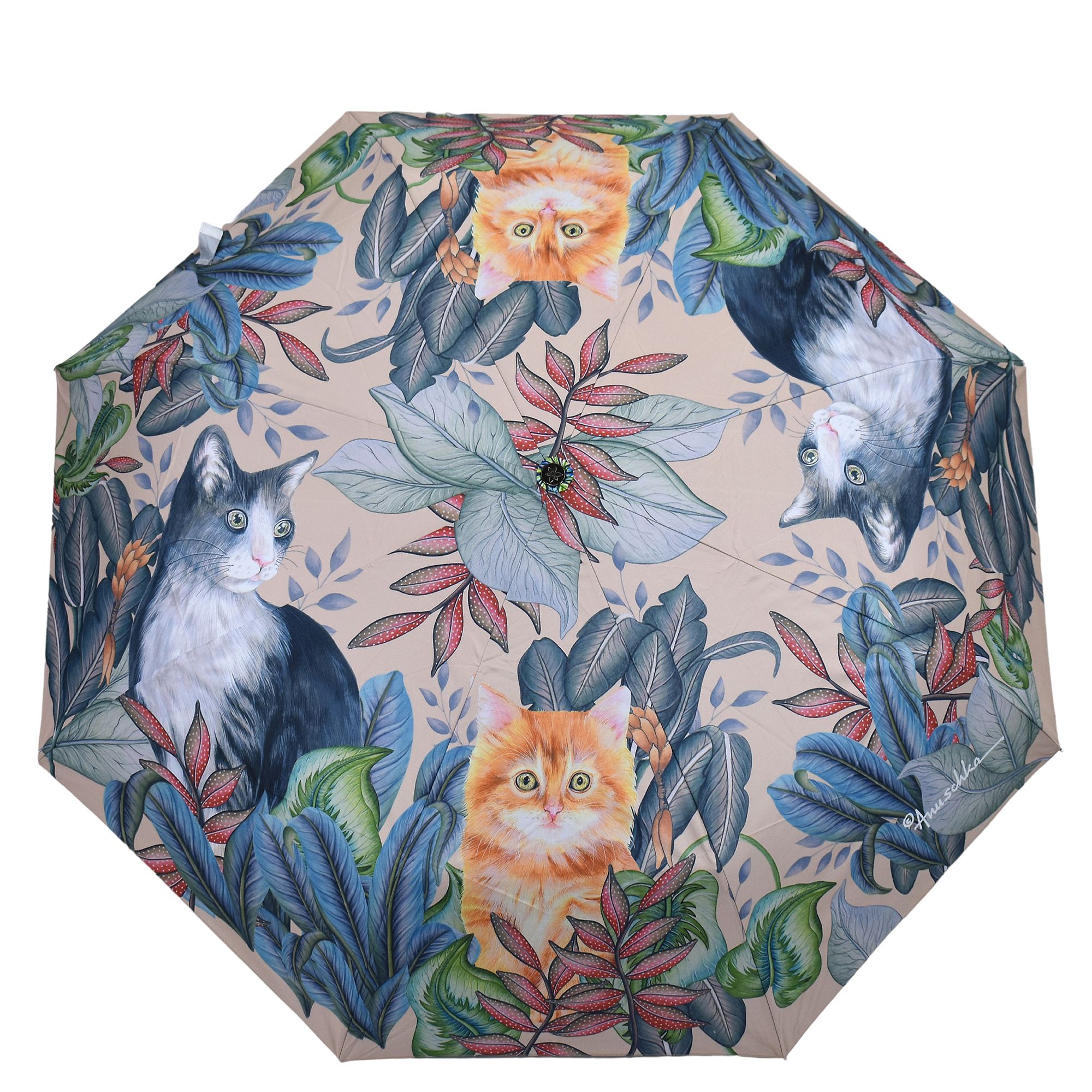 ANUSCHKA® Regenschirm Holzgriff Handschlaufe Knopf zum Bedienen