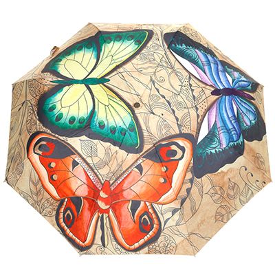 ANUSCHKA® Regenschirm Holzgriff Handschlaufe Knopf zum Bedienen