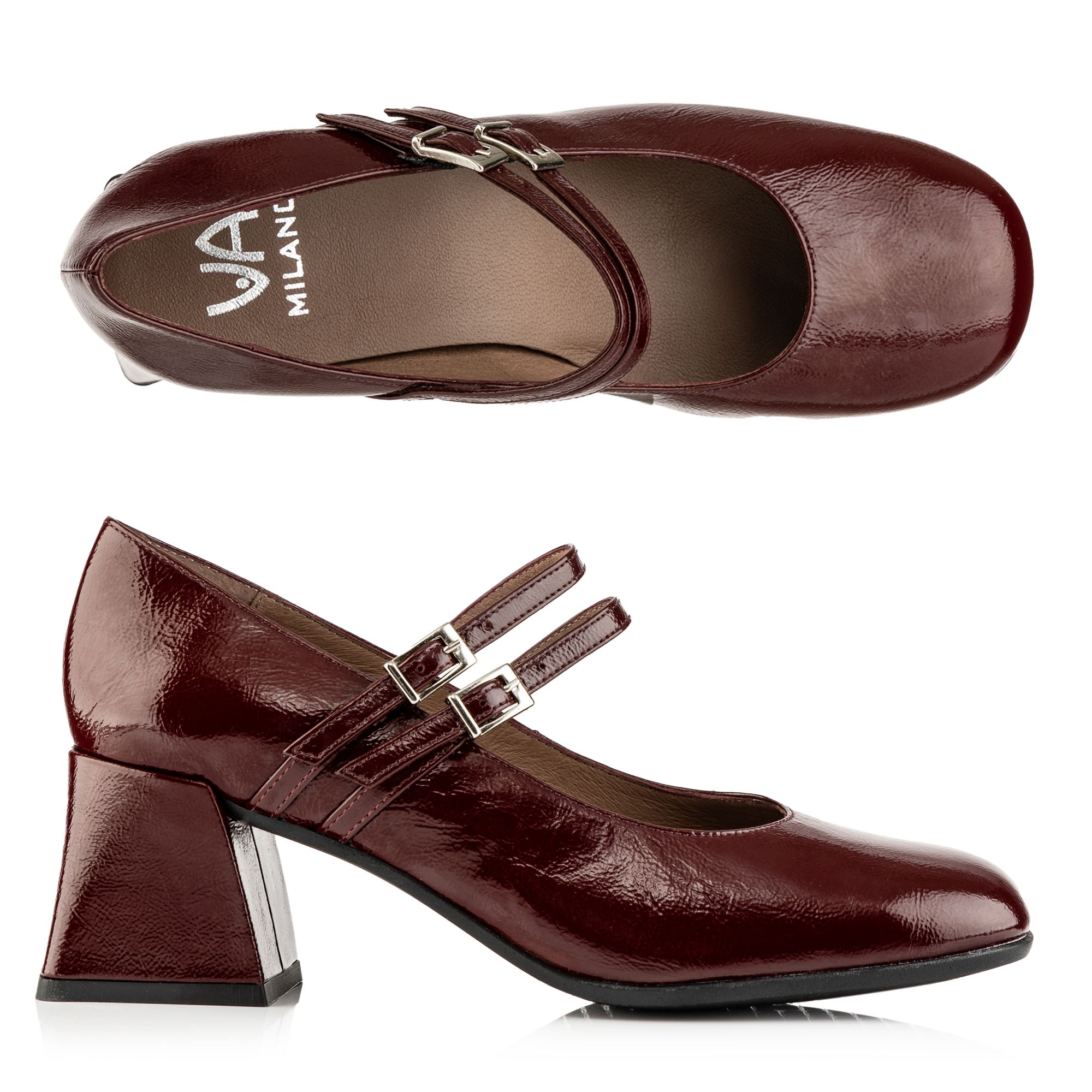 VIA MILANO Damen Mary-Jane echt Leder verstellbarer Riemen Absatz ca. 5,5cm