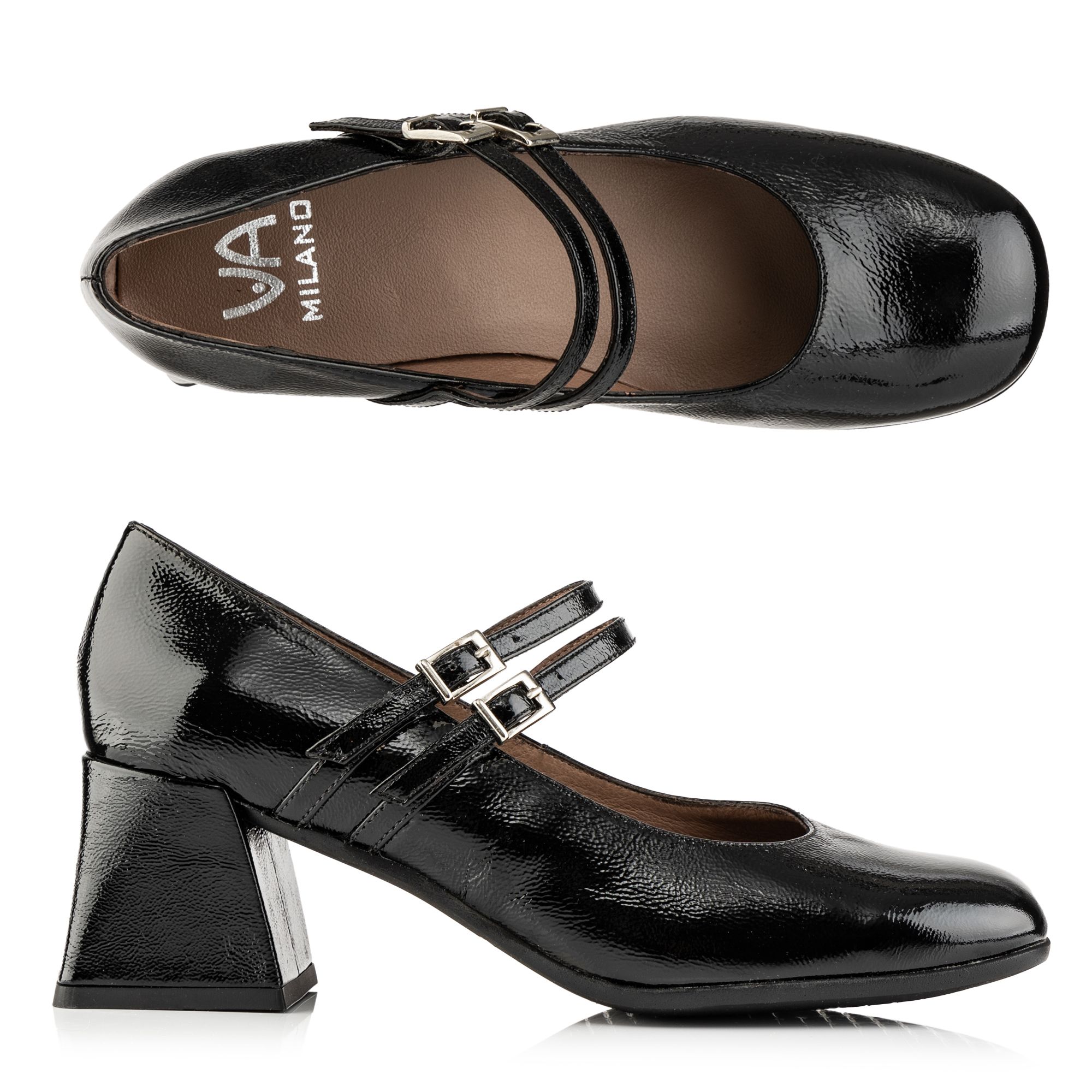 VIA MILANO Damen Mary-Jane echt Leder verstellbarer Riemen Absatz ca. 5,5cm