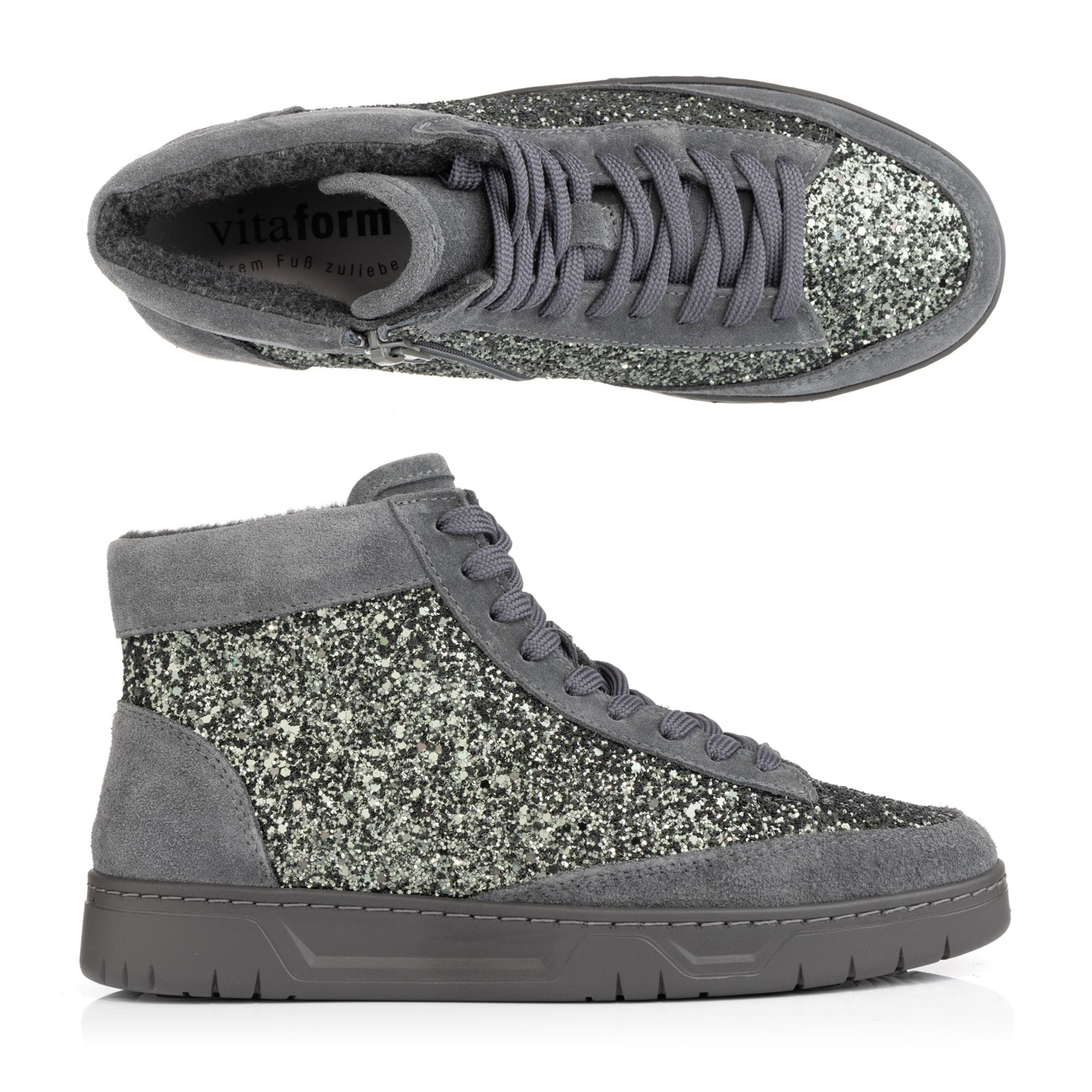 VITAFORM Damen-Hightopsneaker Velours/Glitzer Reißverschluss Sohle Marla