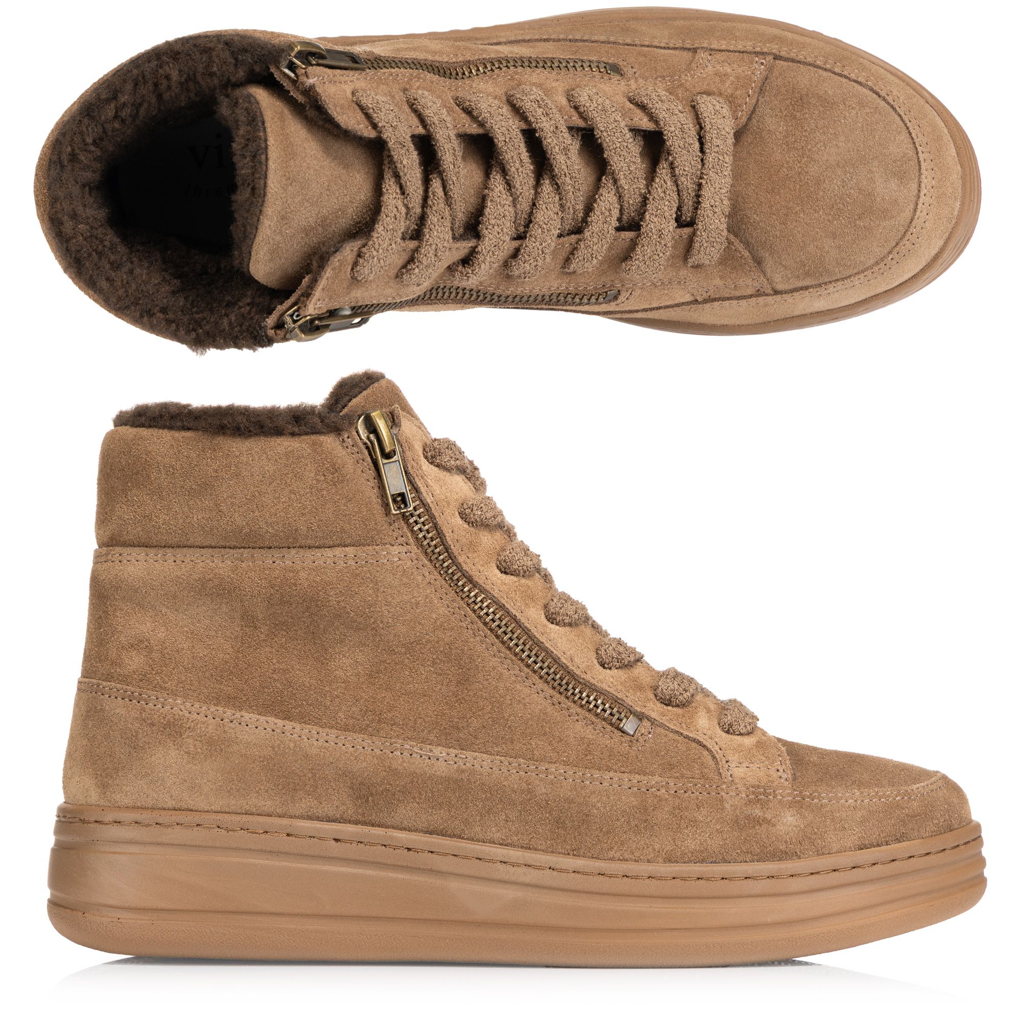 VITAFORM Damen-Hightopsneaker Velourleder Teddyfutter Sohle Mila