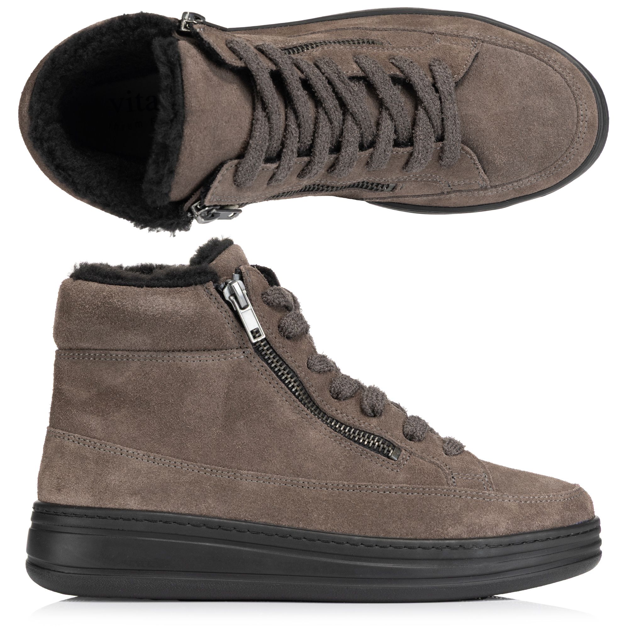 VITAFORM Damen-Hightopsneaker Velourleder Teddyfutter Sohle Mila