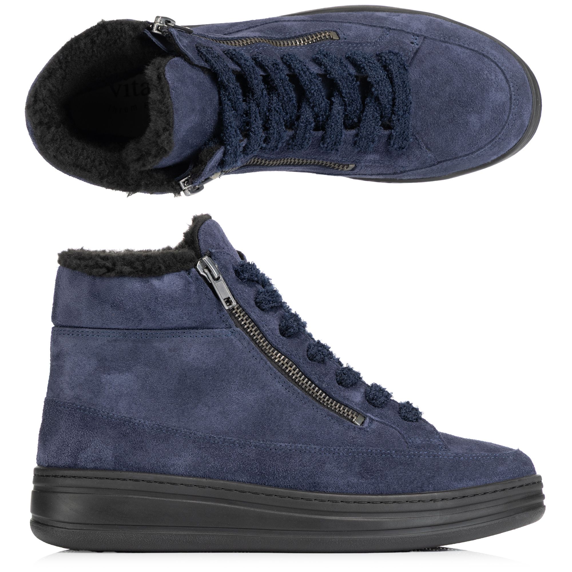 VITAFORM Damen-Hightopsneaker Velourleder Teddyfutter Sohle Mila