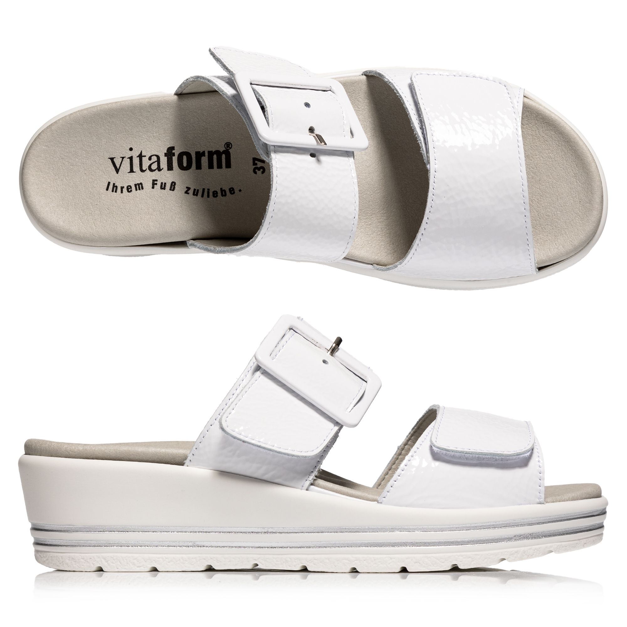 VITAFORM Damen-Pantolette Lackleder 2 Klettverschlüsse Sohle Valeria