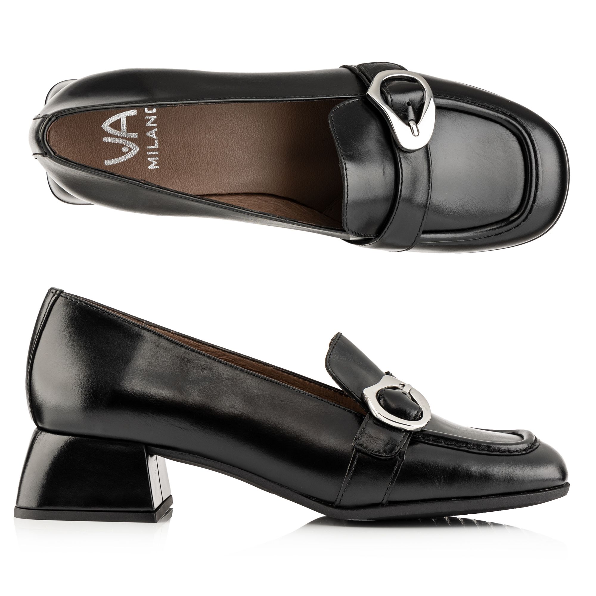 VIA MILANO Damen-Pump echt Leder Schnallen-Detail Absatz ca. 3,5cm