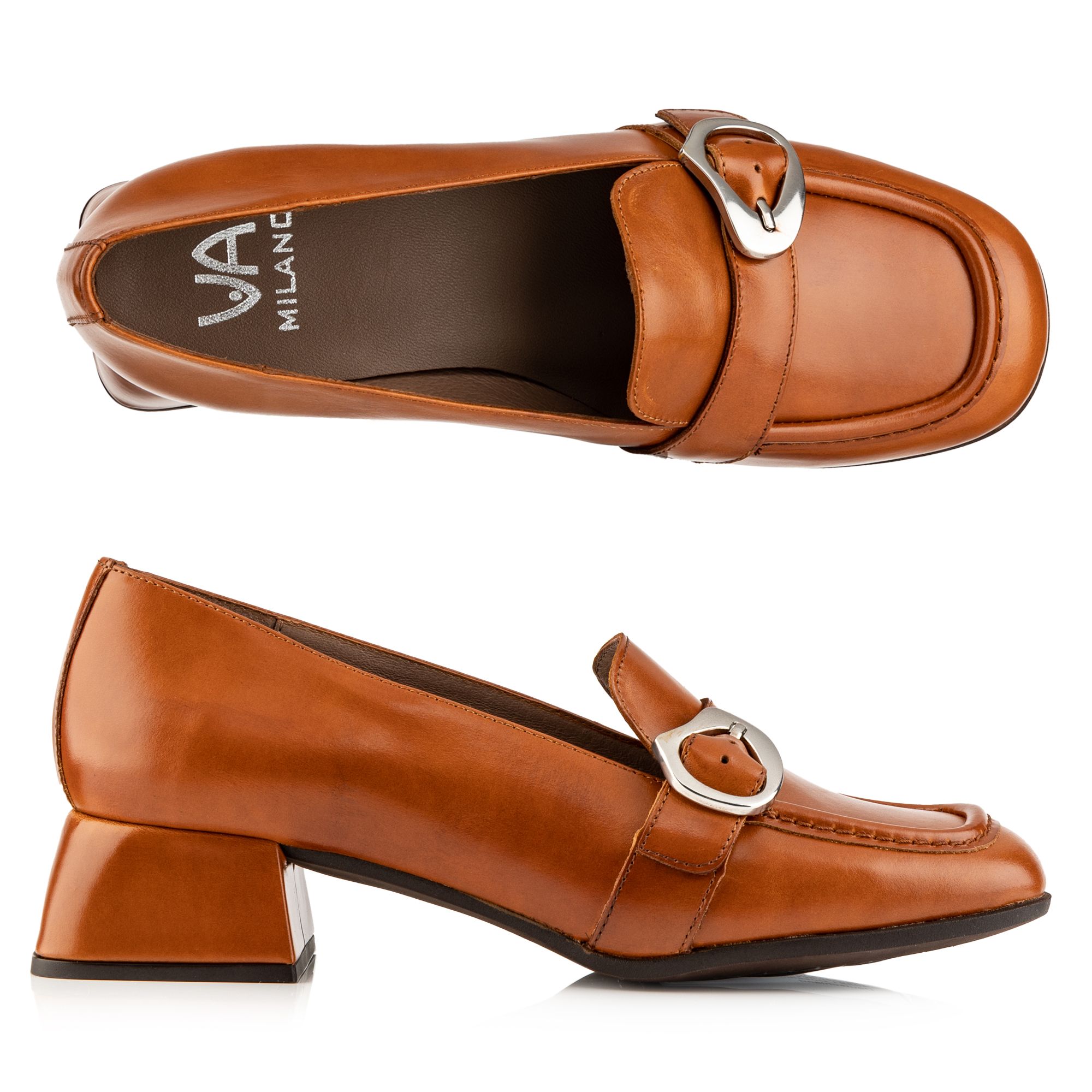 VIA MILANO Damen-Pump echt Leder Schnallen-Detail Absatz ca. 3,5cm