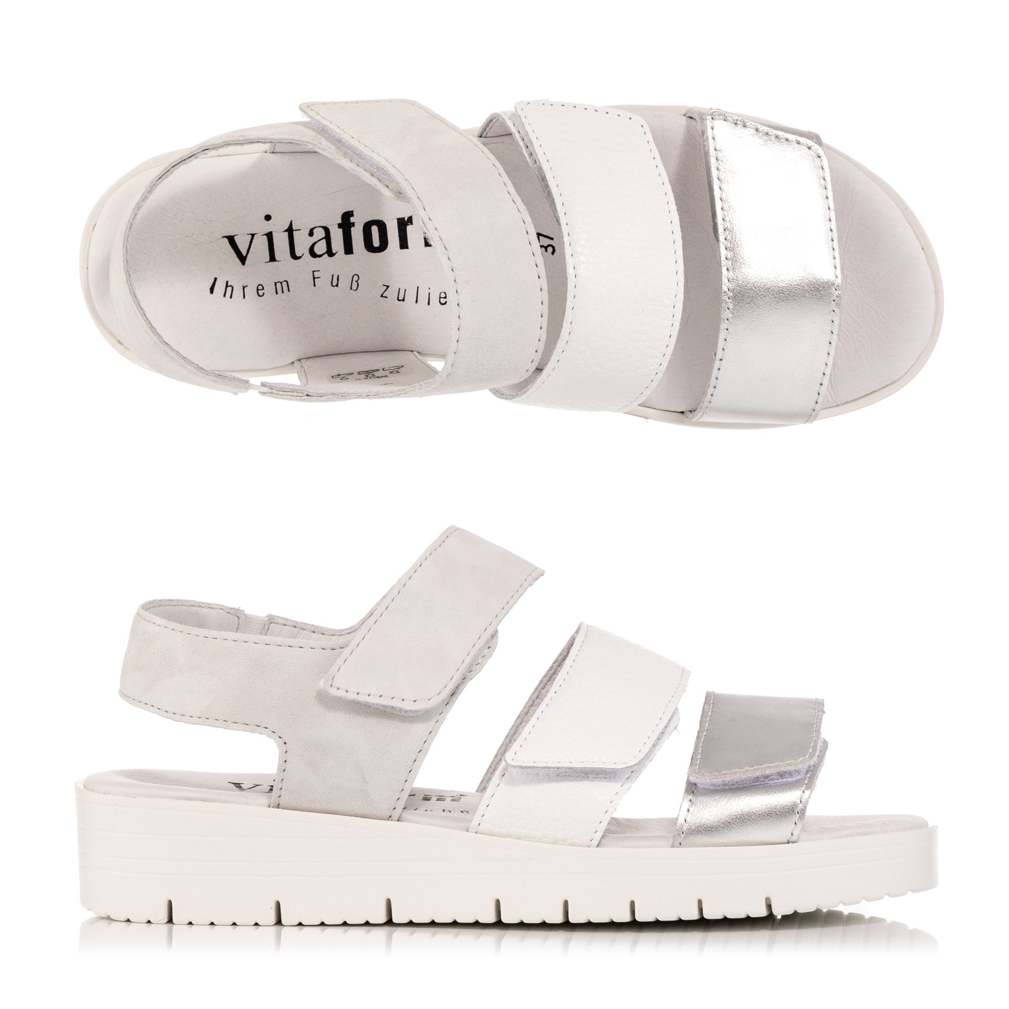 VITAFORM Damen-Sandalette echt Leder 3 Klettverschlüsse Sohle Lana