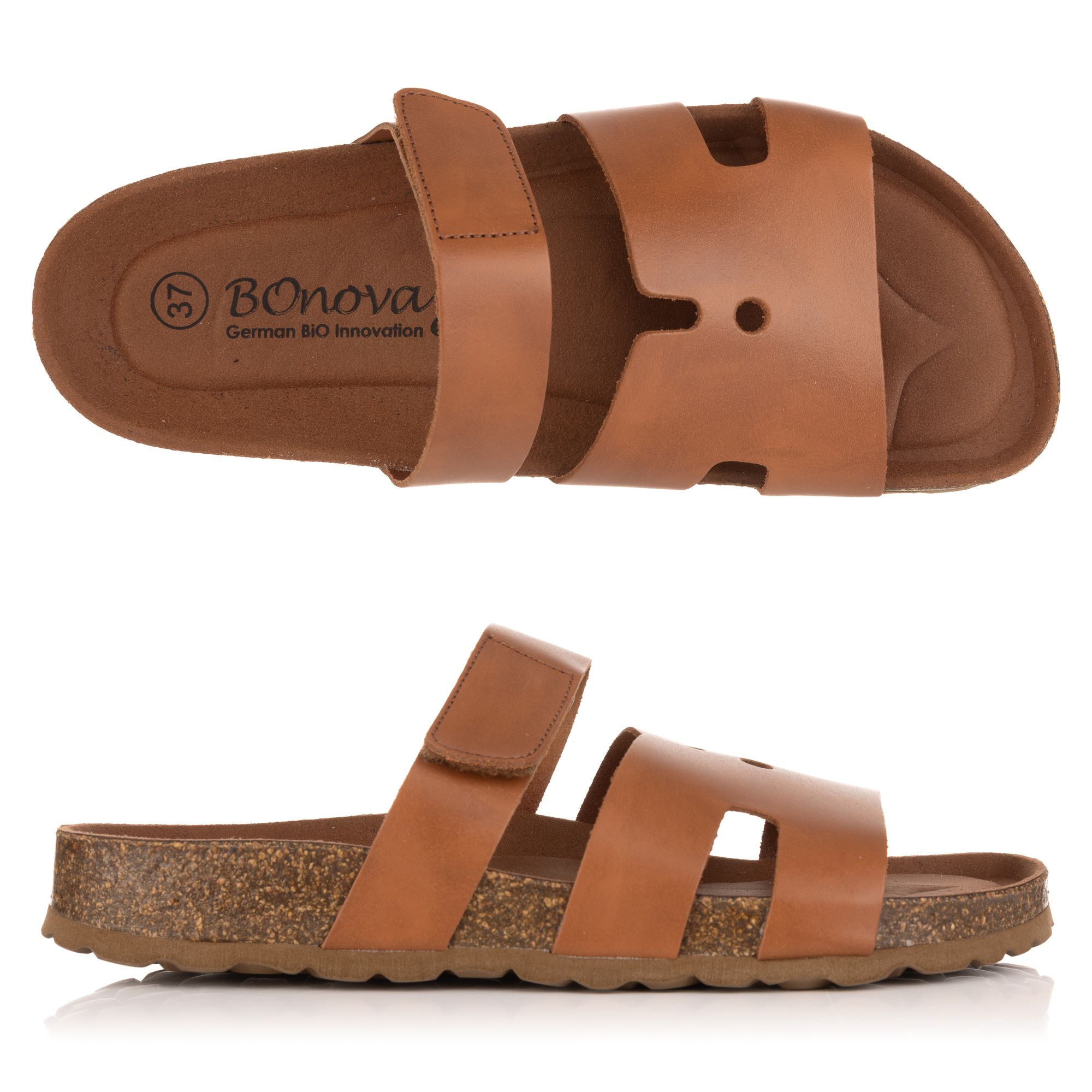 BONOVA Damen-Pantolette echt Leder Klettverschluss Super-Soft-Fußbett