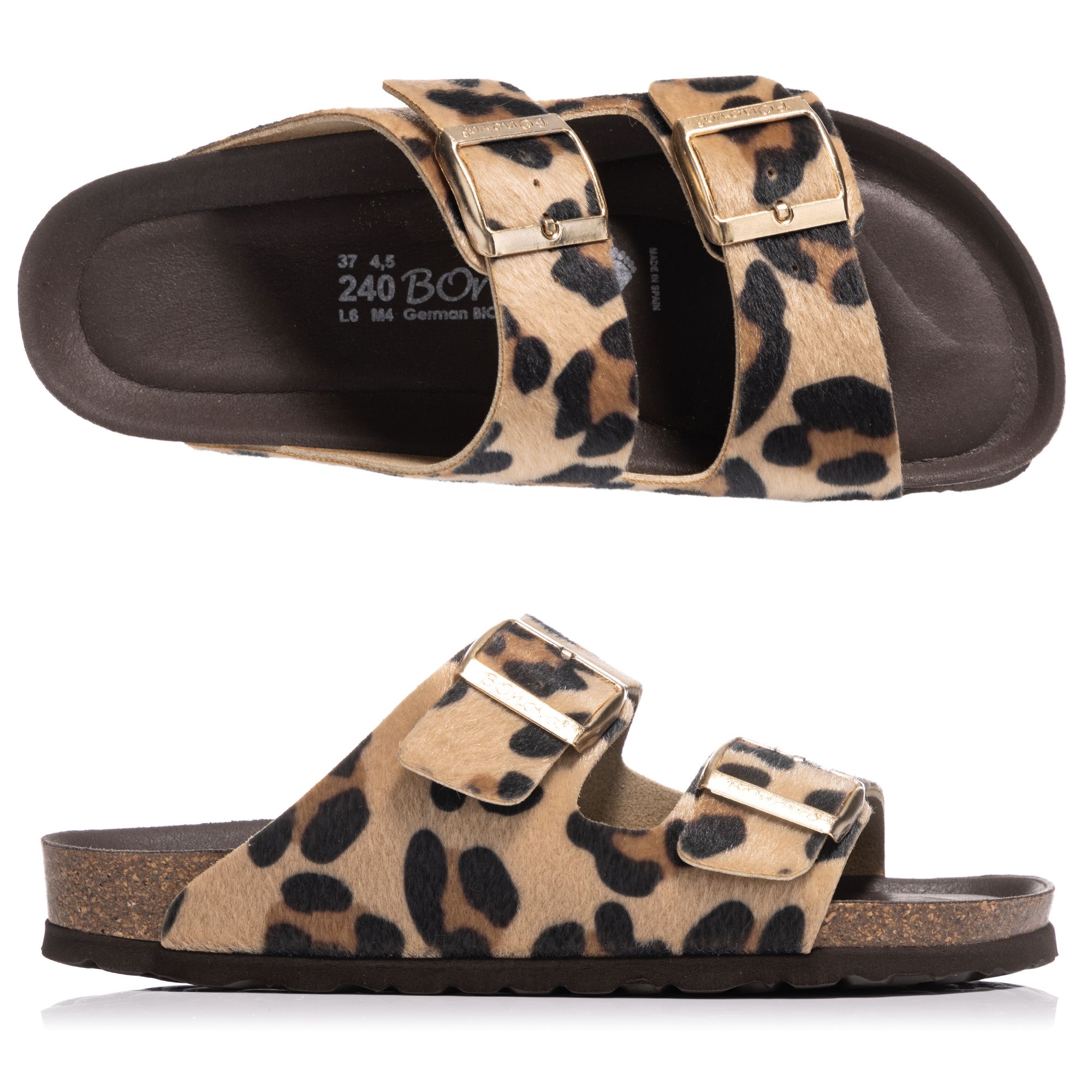 BONOVA Damen-Pantolette Leo-Optik 2 verstellbare Riemen Super-Soft-Fußbett