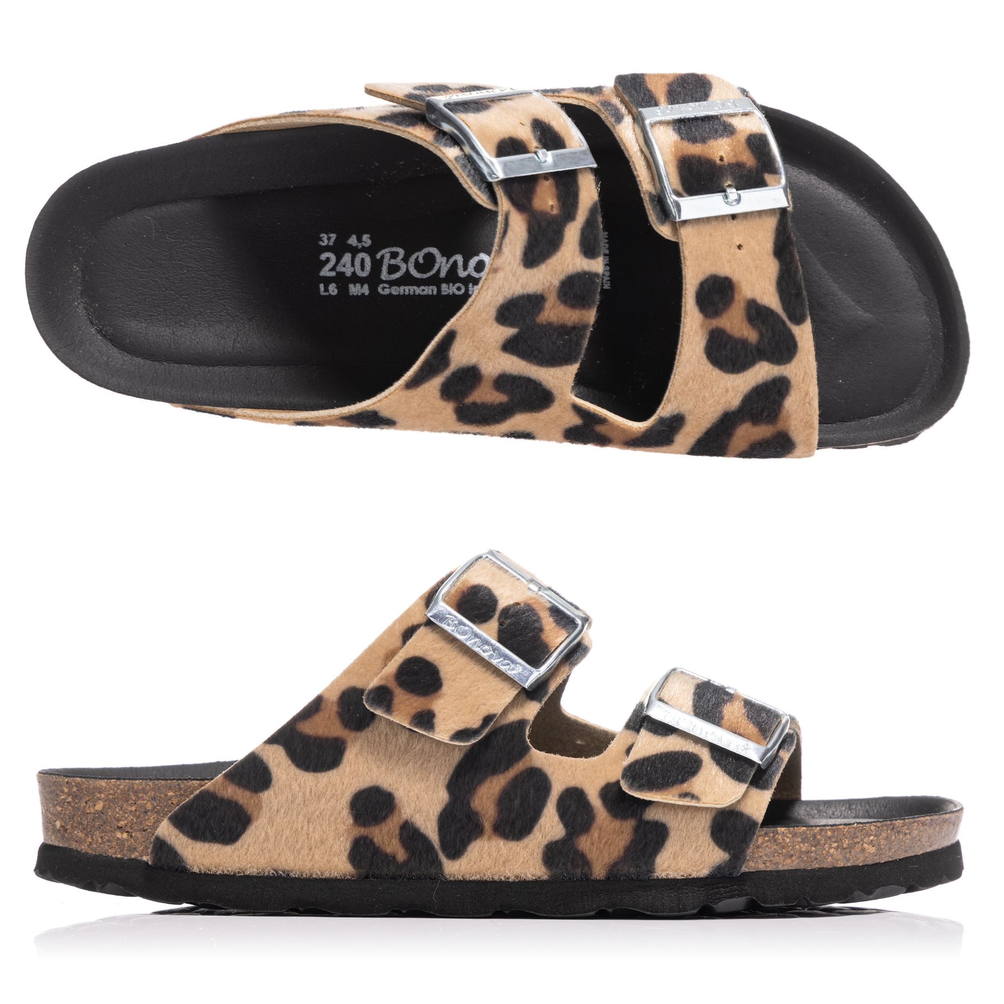 BONOVA Damen-Pantolette Leo-Optik 2 verstellbare Riemen Super-Soft-Fußbett