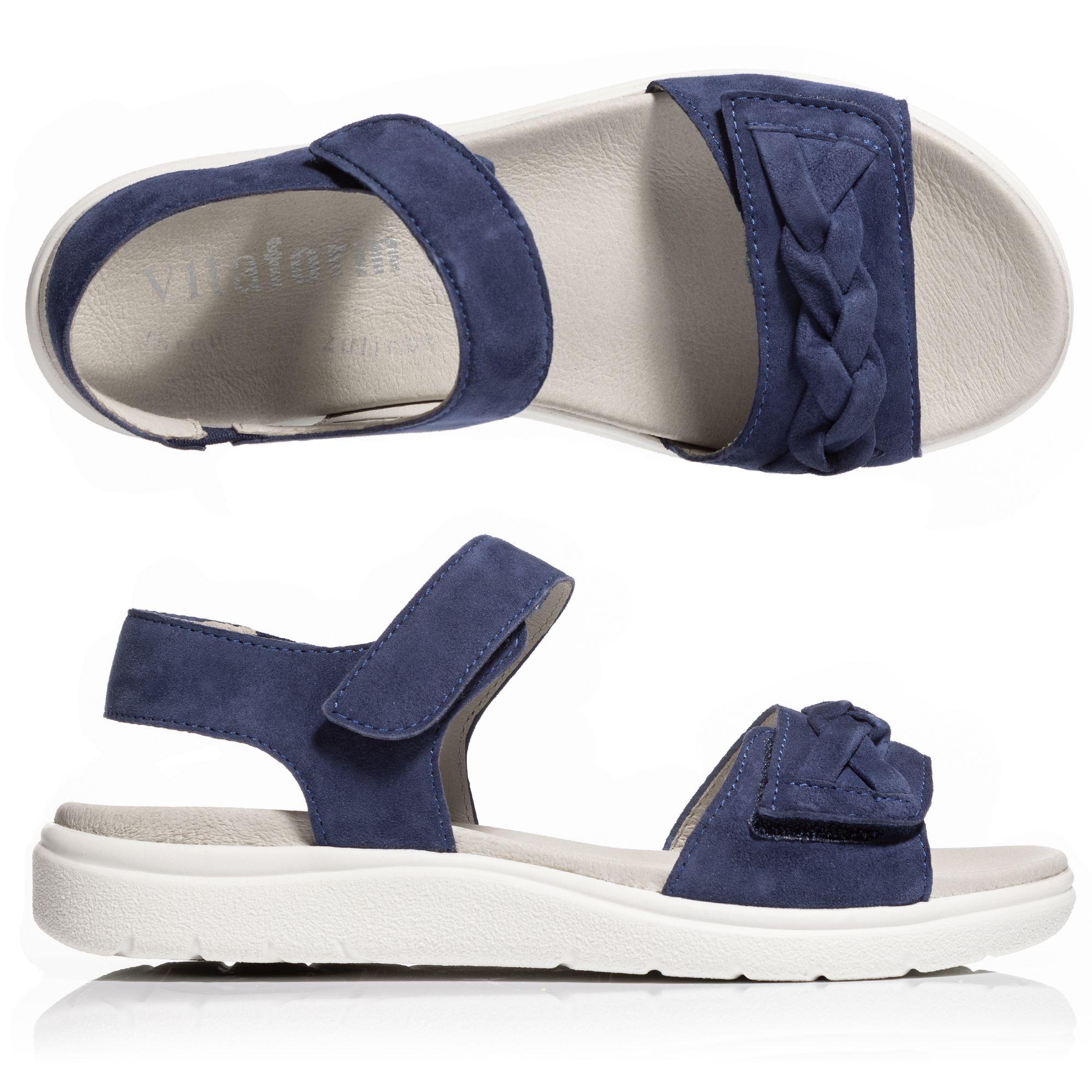 VITAFORM Damen-Sandalette Samtziege Flechtdetail Sohle Linn