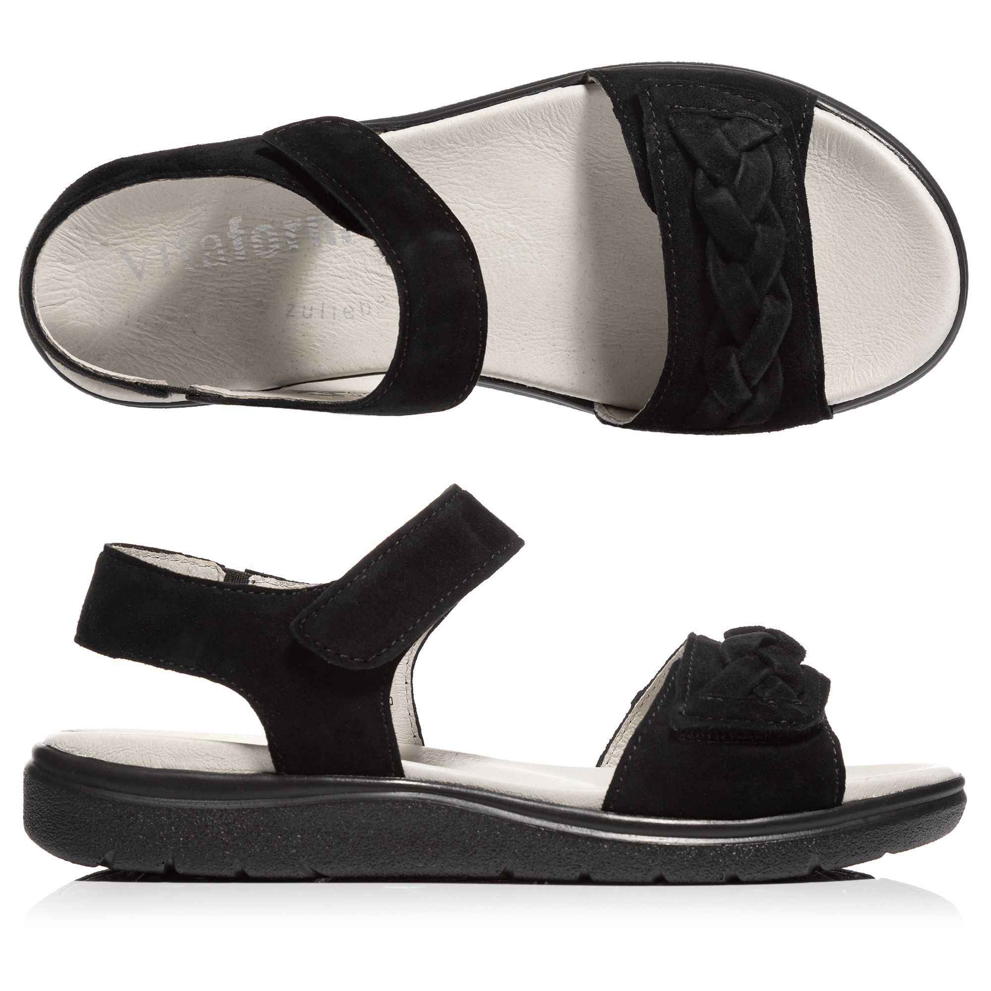 VITAFORM Damen-Sandalette Samtziege Flechtdetail Sohle Linn