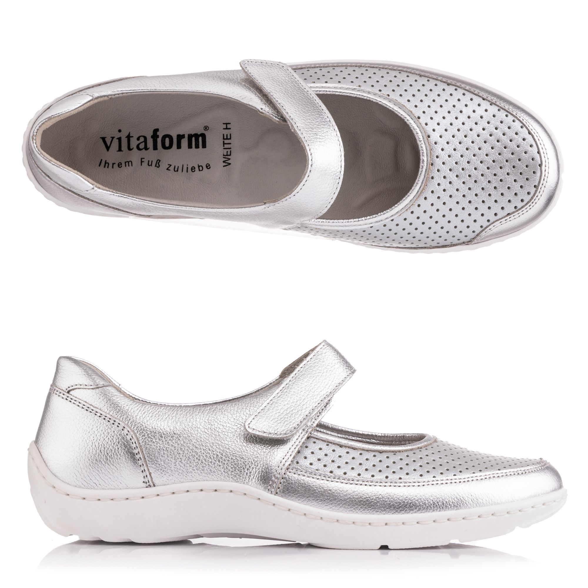 VITAFORM Mary- Jane Leder/ Stretch Klettverschluss Handnahtsohle