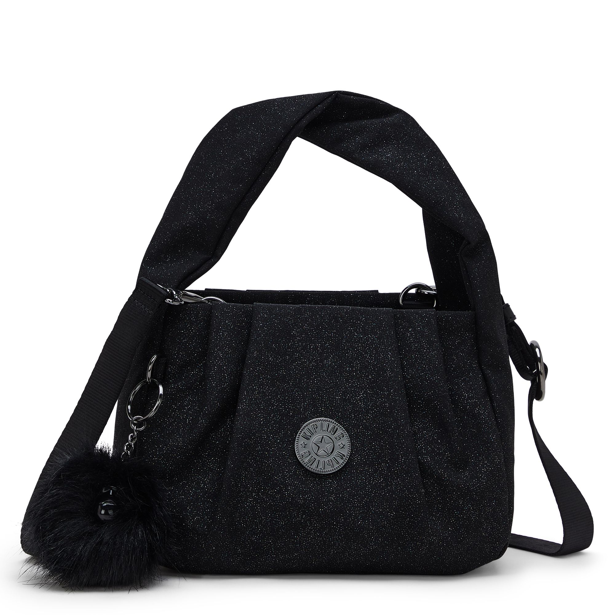 KIPLING® Schultertasche Cuti Glitzer-Material Pom Pom Äffchen