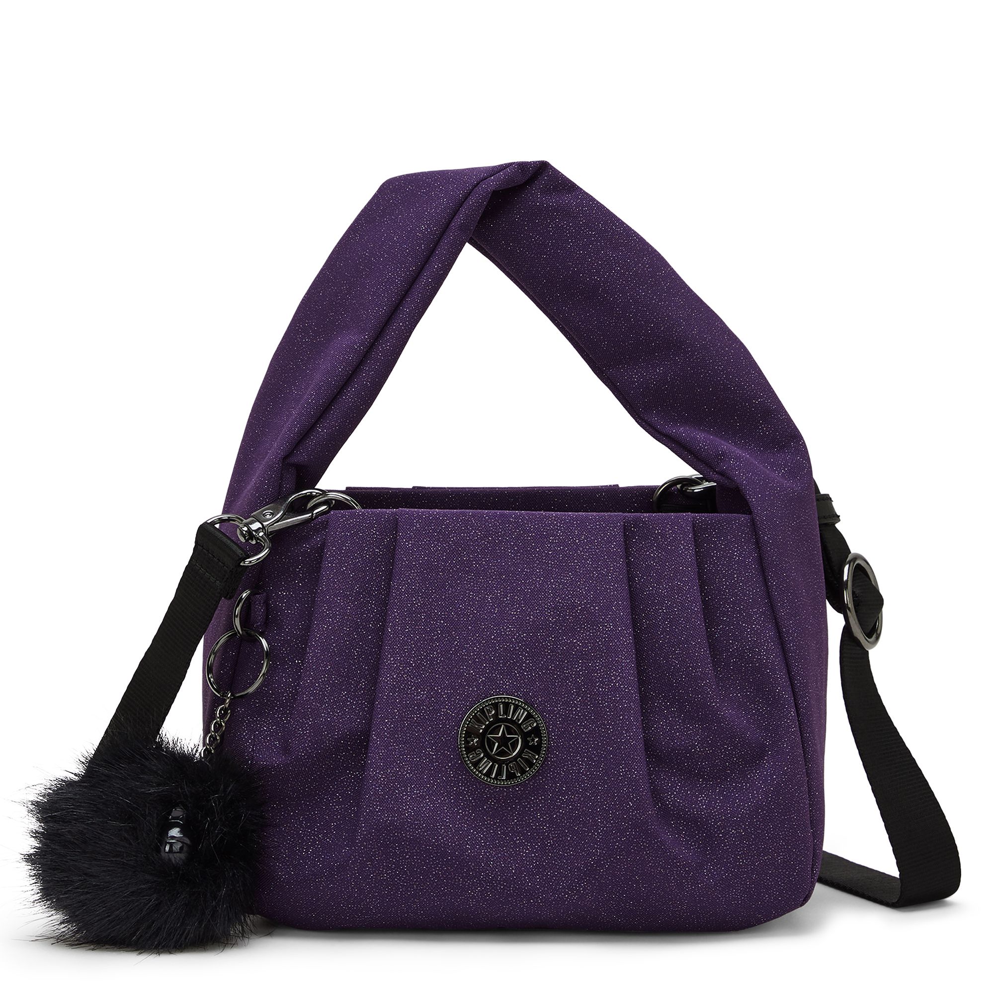 KIPLING® Schultertasche Cuti Glitzer-Material Pom Pom Äffchen
