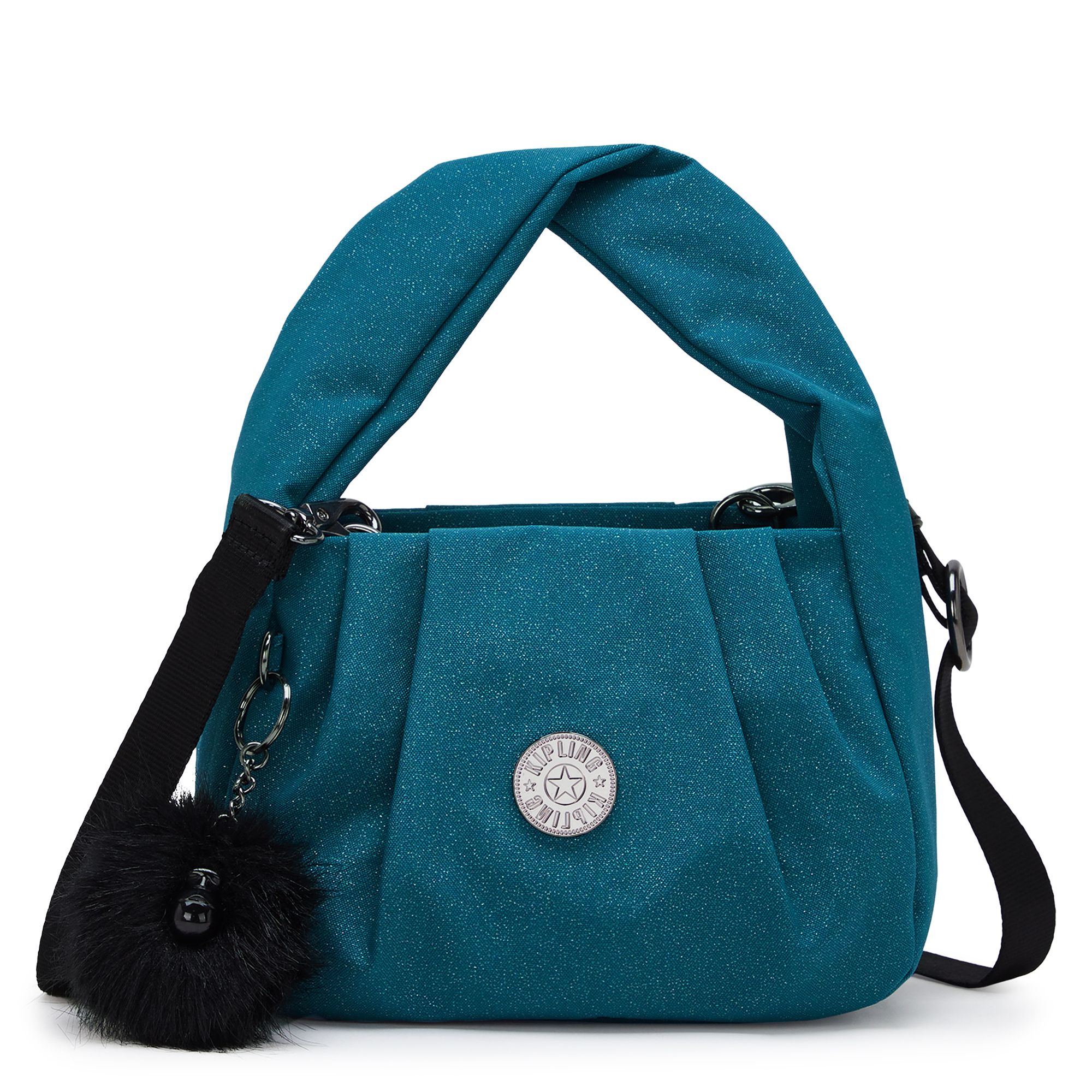 KIPLING® Schultertasche Cuti Glitzer-Material Pom Pom Äffchen