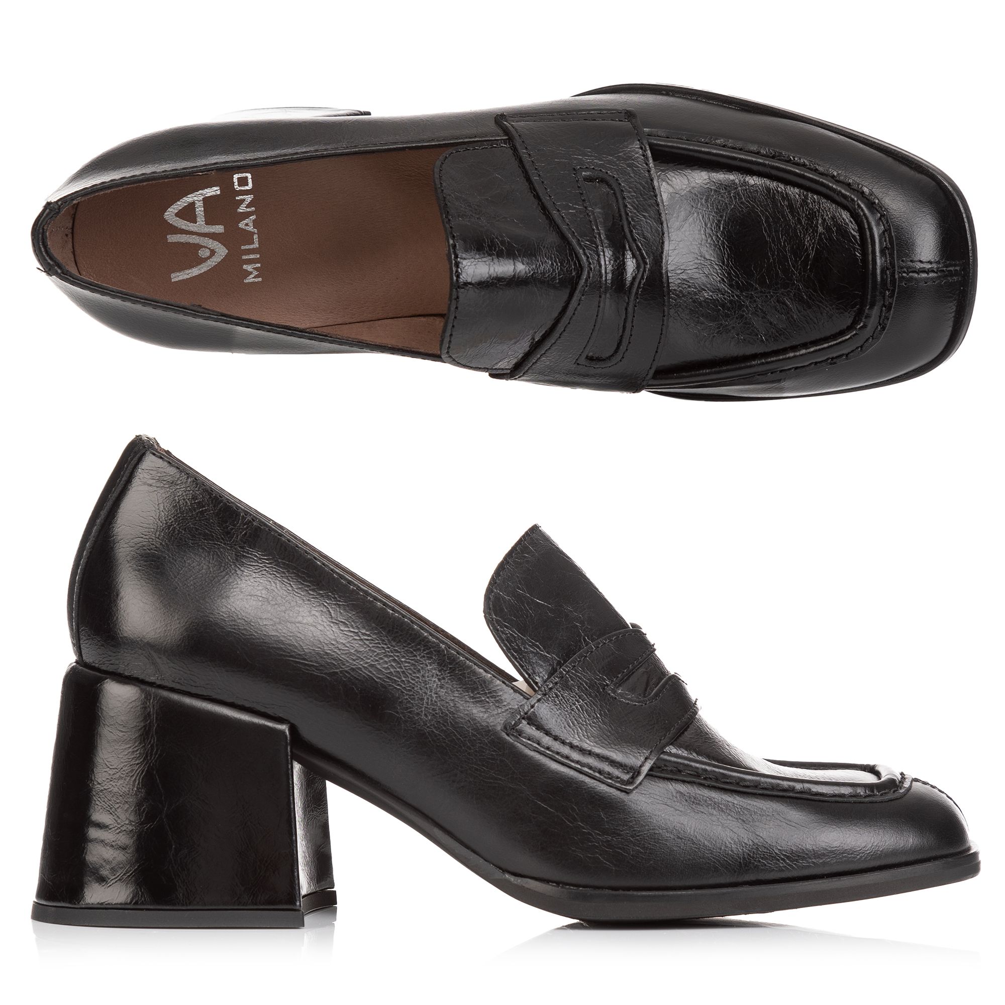 VIA MILANO Damen-Pump echt Leder Schnallen-Detail Absatz ca. 6cm