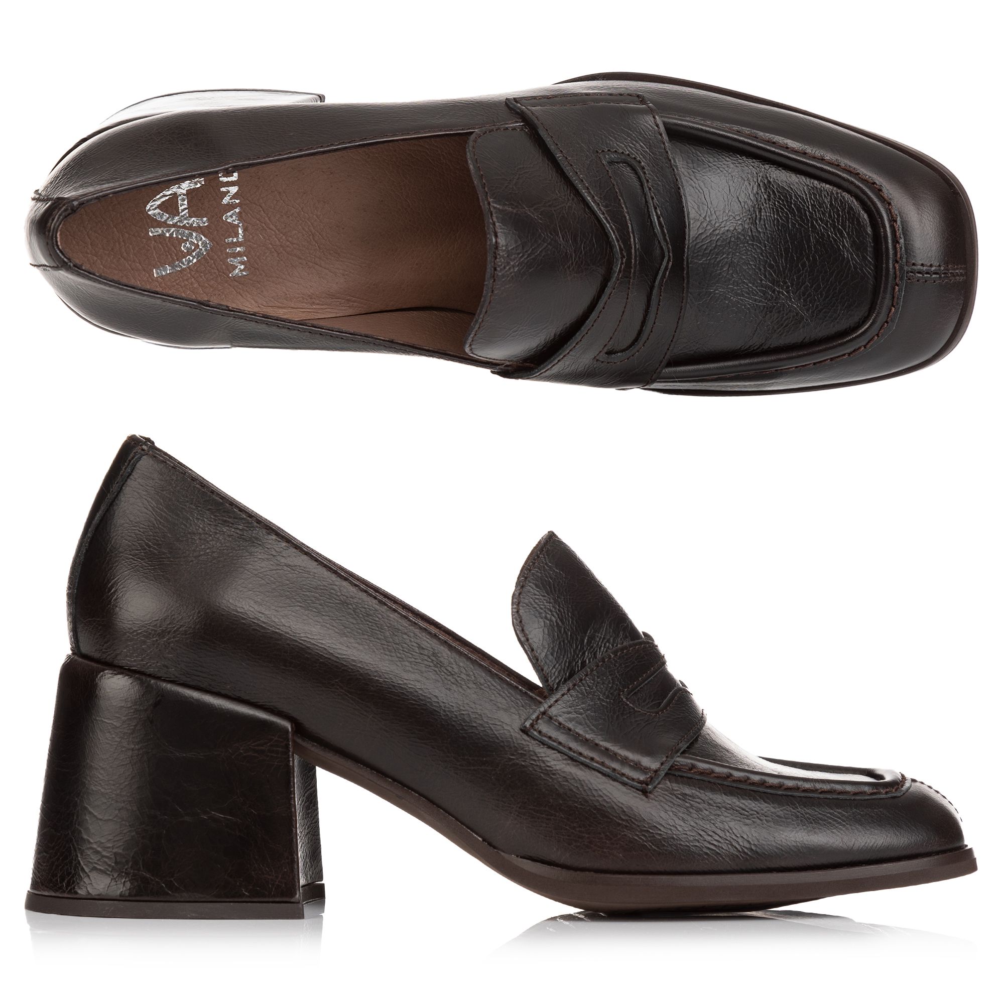 VIA MILANO Damen-Pump echt Leder Schnallen-Detail Absatz ca. 6cm