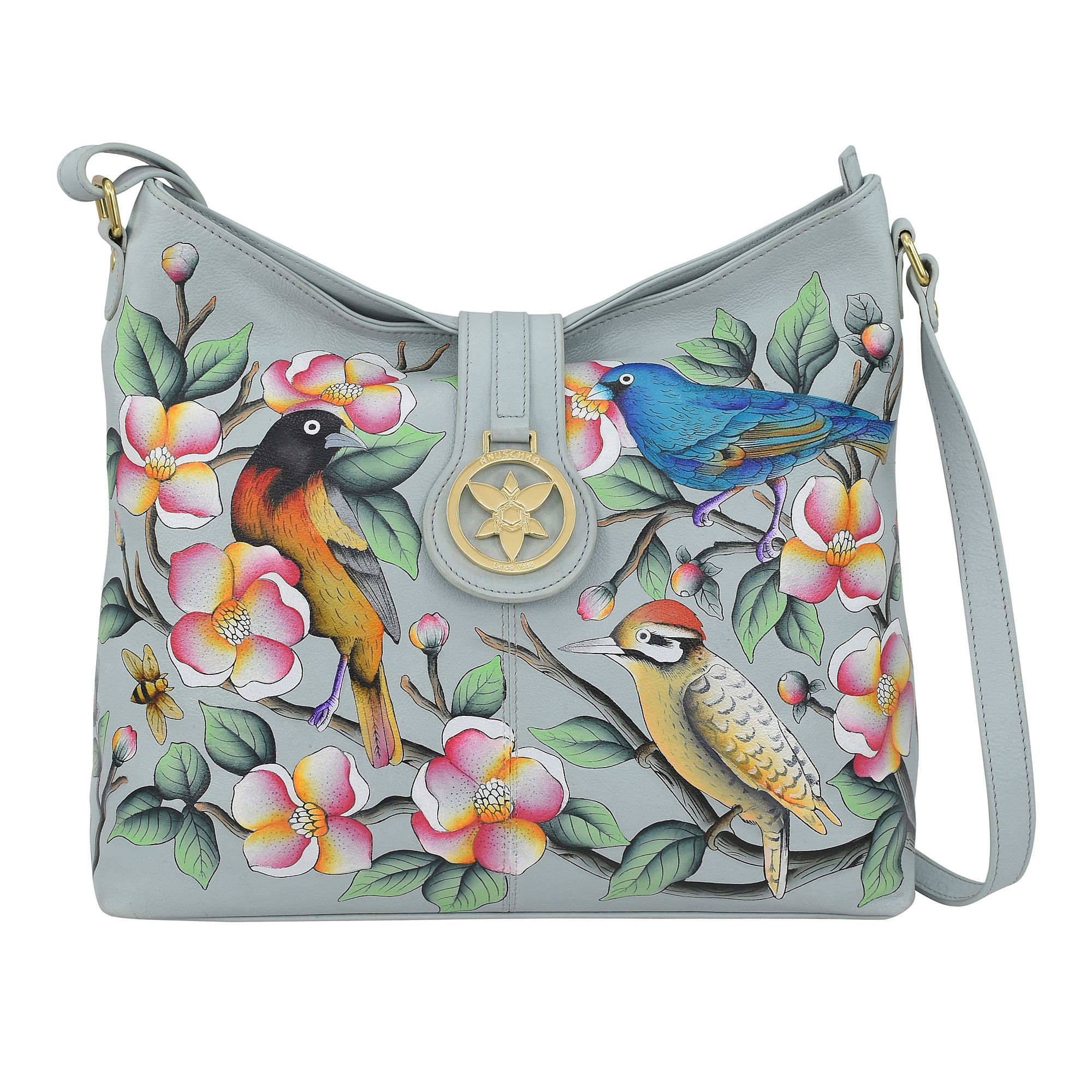 ANUSCHKA® Schultertasche echt Leder Sicherheitsfach handbemalt