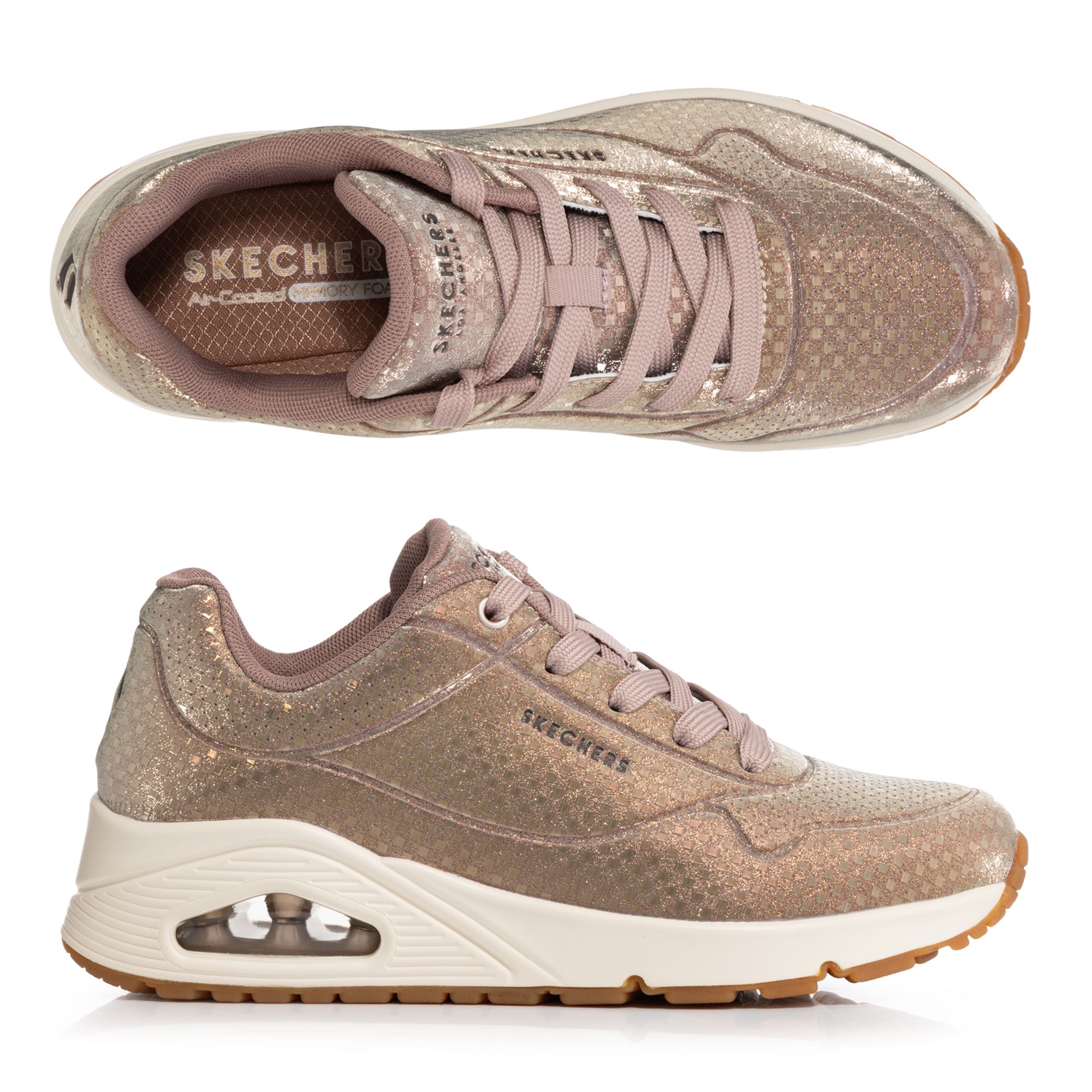 SKECHERS Damen-Sneaker Uno Disco Nite Glitzer Memory Foam