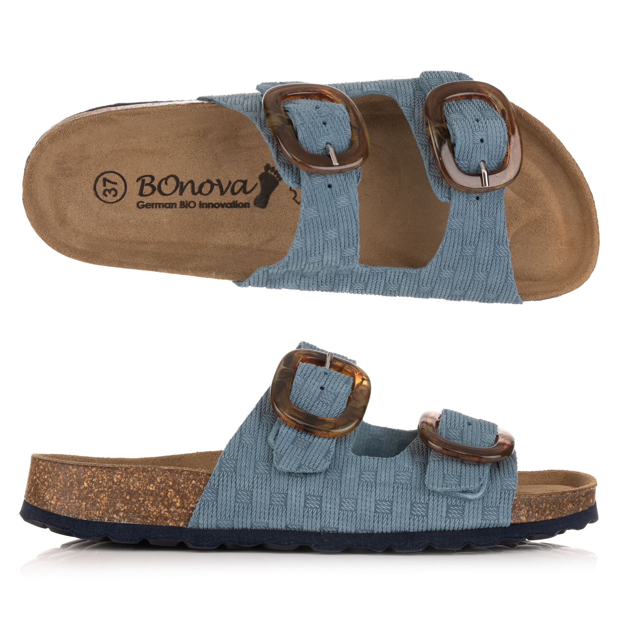 BONOVA Damen-Pantolette echt Leder 2 verstellbare Riemen Super-Soft-Fußbett
