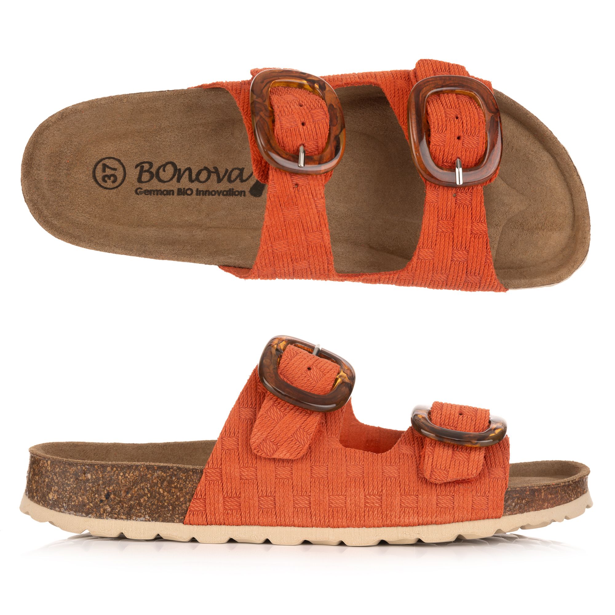 BONOVA Damen-Pantolette echt Leder 2 verstellbare Riemen Super-Soft-Fußbett