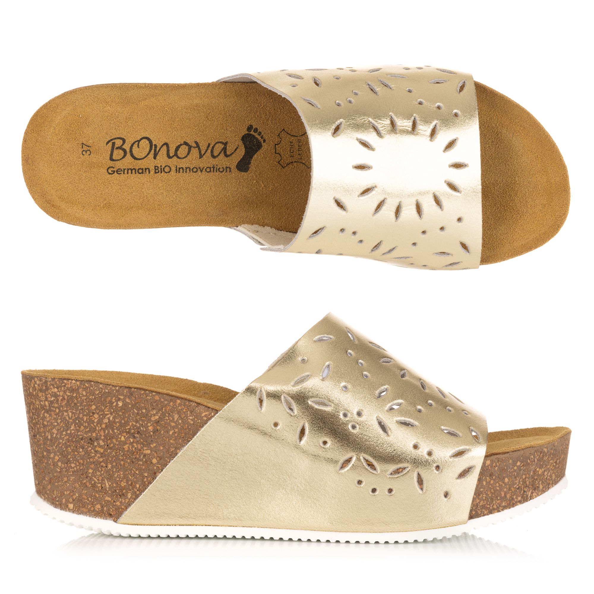 BONOVA Damen-Pantolette echt Leder Super-Soft-Fußbett Keilabsatz ca. 6cm
