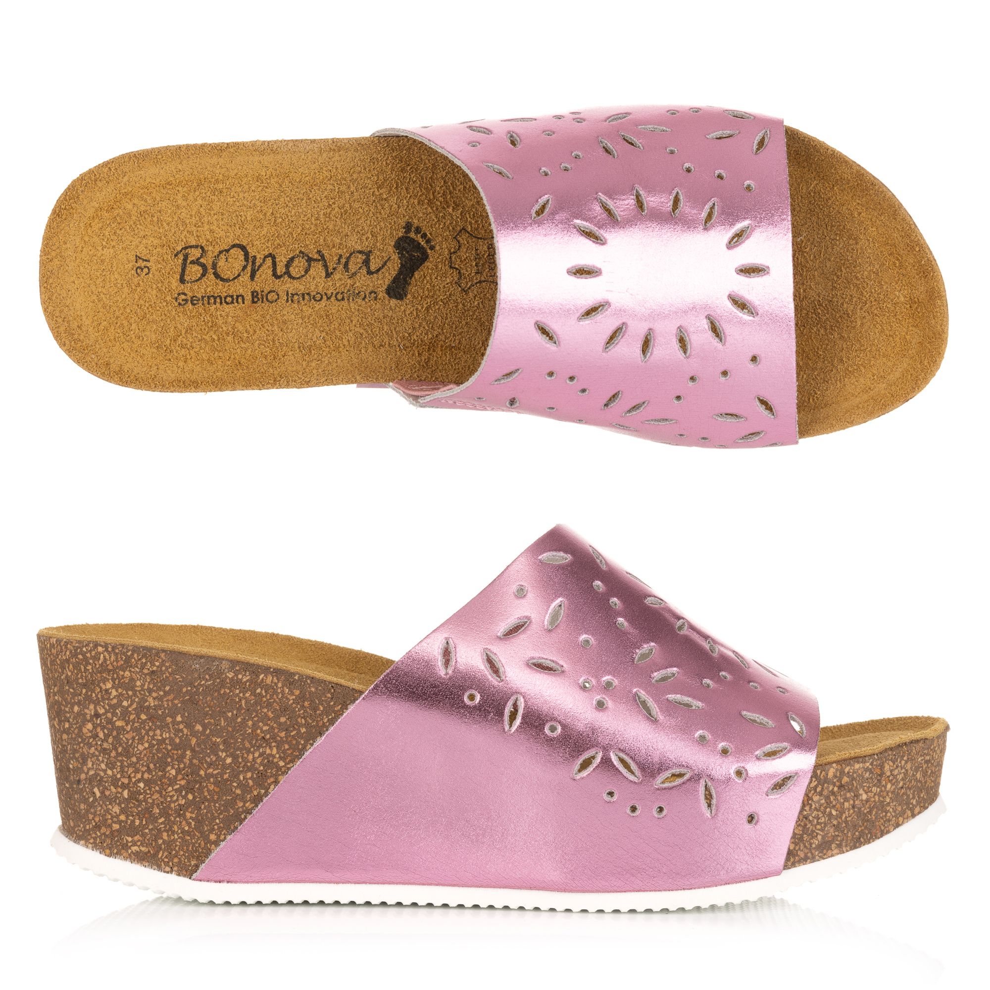 BONOVA Damen-Pantolette echt Leder Super-Soft-Fußbett Keilabsatz ca. 6cm