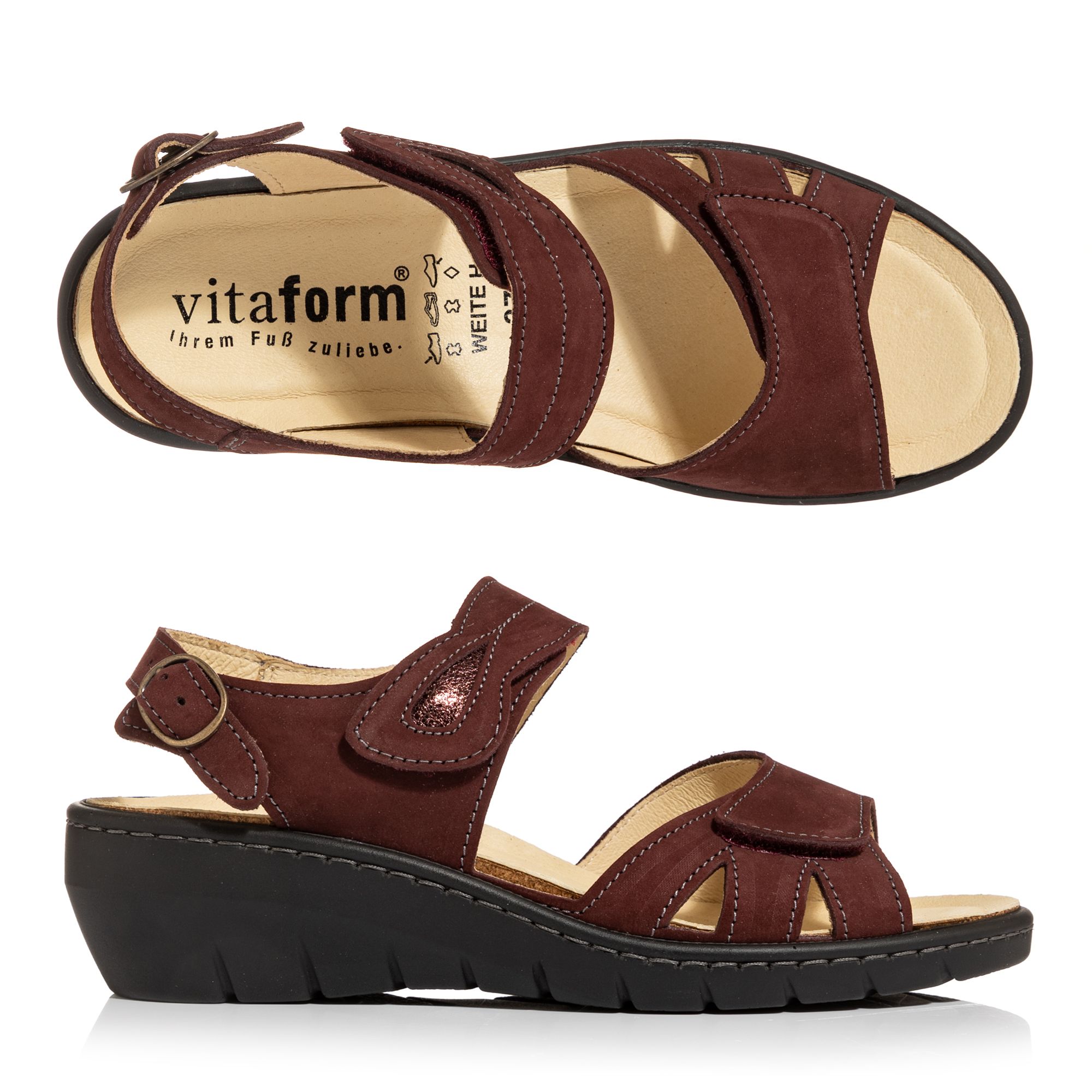VITAFORM Damen-Sandale Nubukleder Klettriemen Keilabsatz