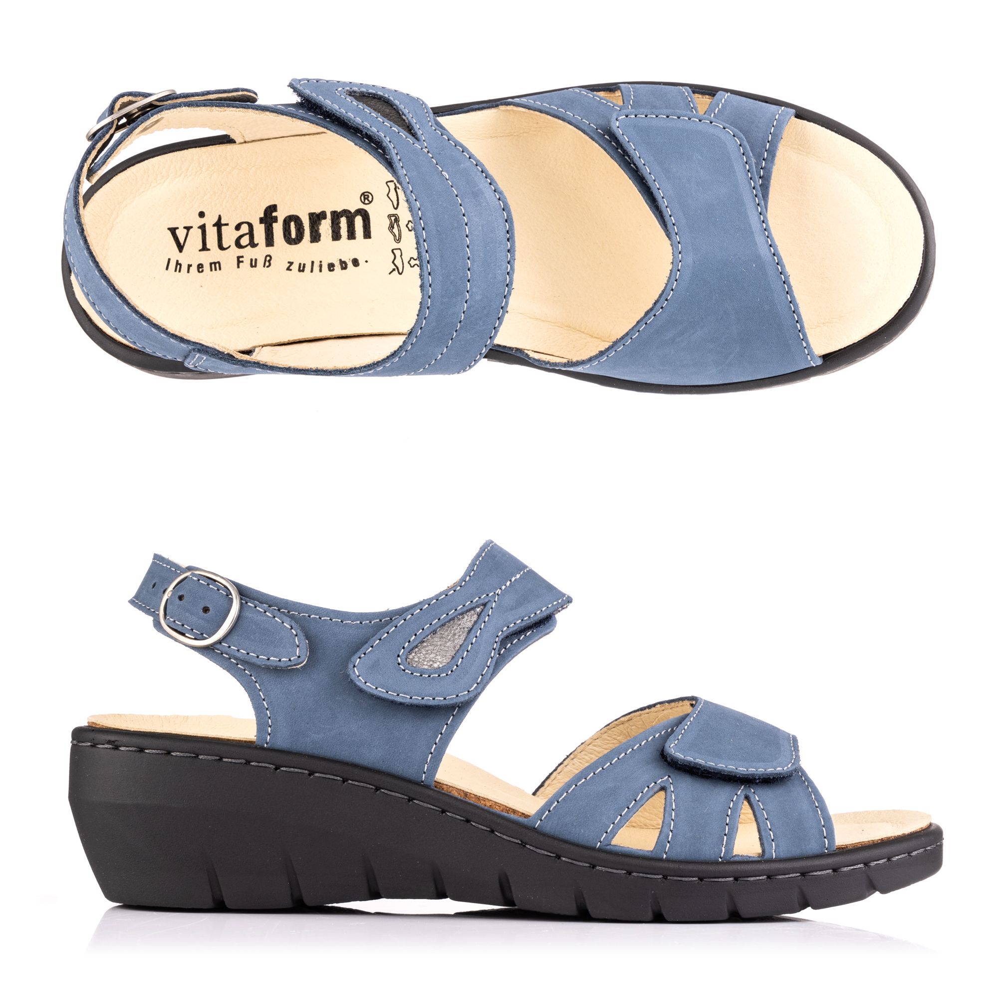 VITAFORM Damen-Sandale Nubukleder Klettriemen Keilabsatz