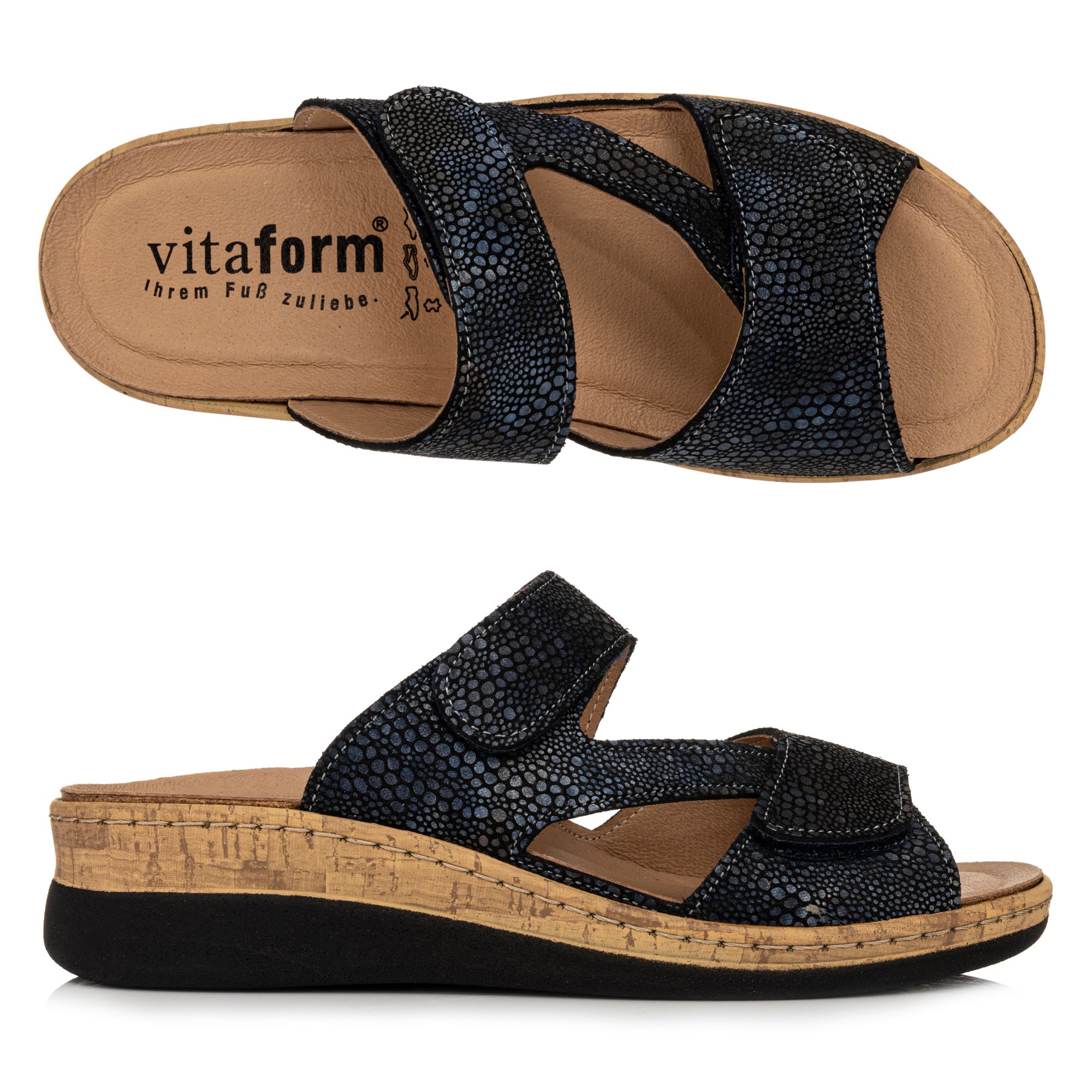 VITAFORM Damen-Pantolette Nappaleder Fantasiedruck Keilabsatz