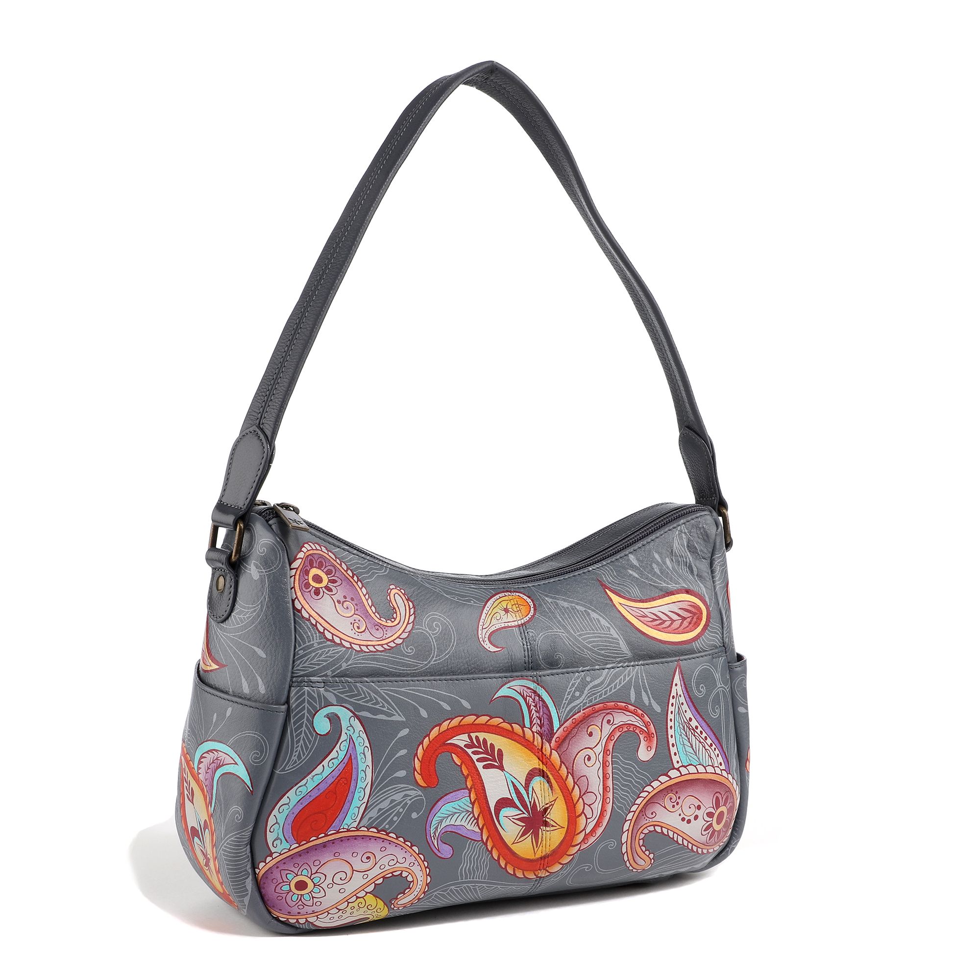 ANUSCHKA® Schultertasche echt Leder 2 Hauptfächer handbemalt QVC.de