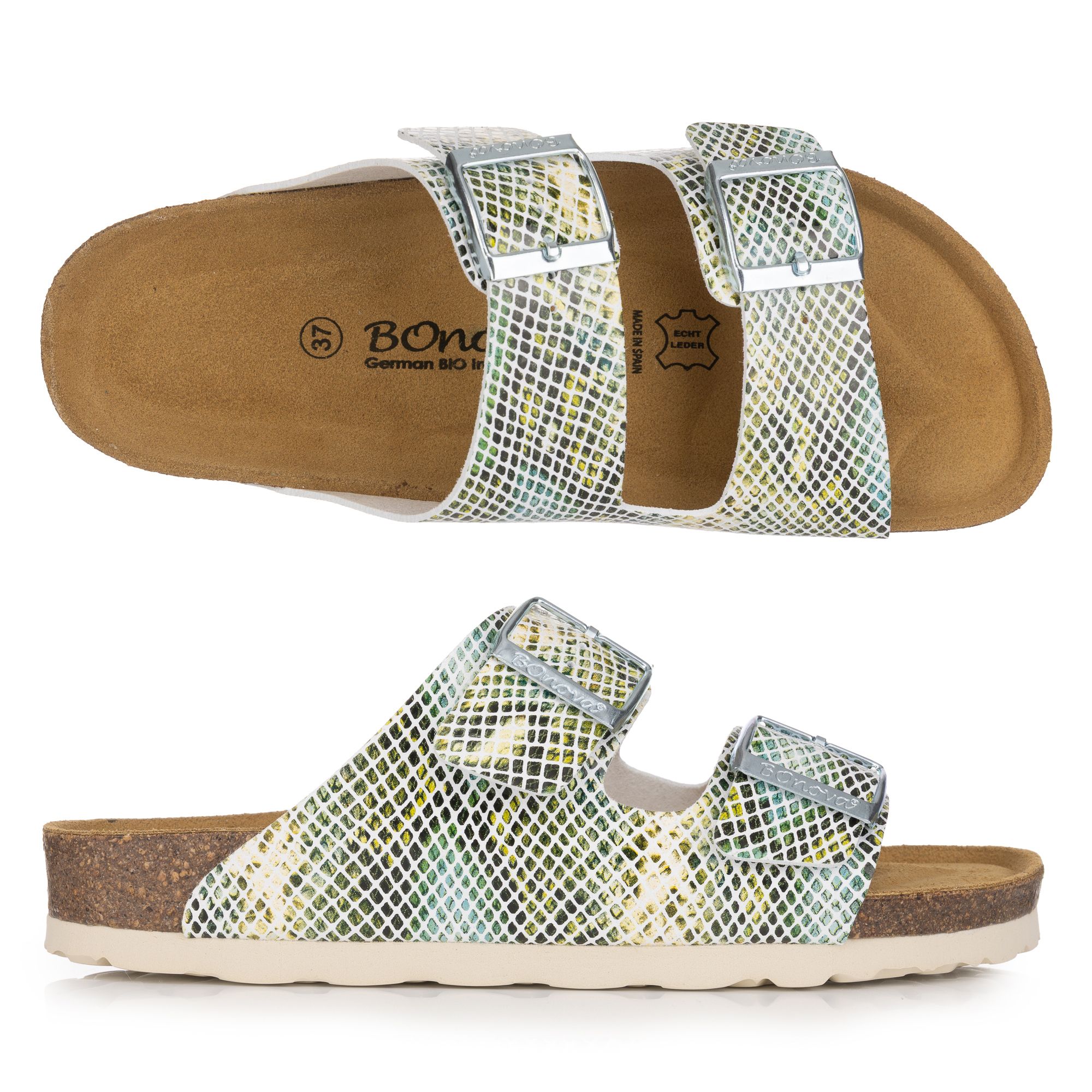 BONOVA Damen-Pantolette Schlangen-Optik 2 verstel. Riemen Super-Soft-Fußbett