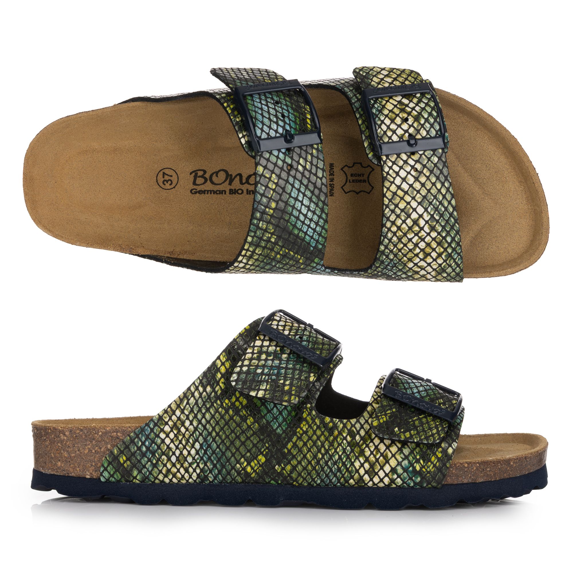 BONOVA Damen-Pantolette Schlangen-Optik 2 verstel. Riemen Super-Soft-Fußbett