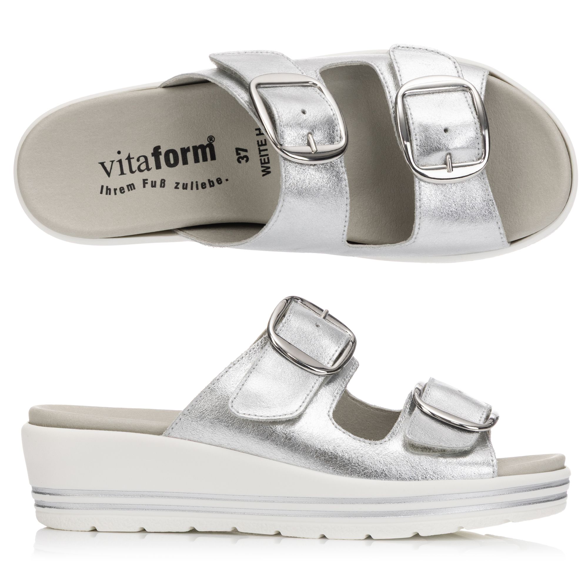 VITAFORM Damen-Pantolette Veloursleder Metallic 2 große Schnallen Sohle Valeria