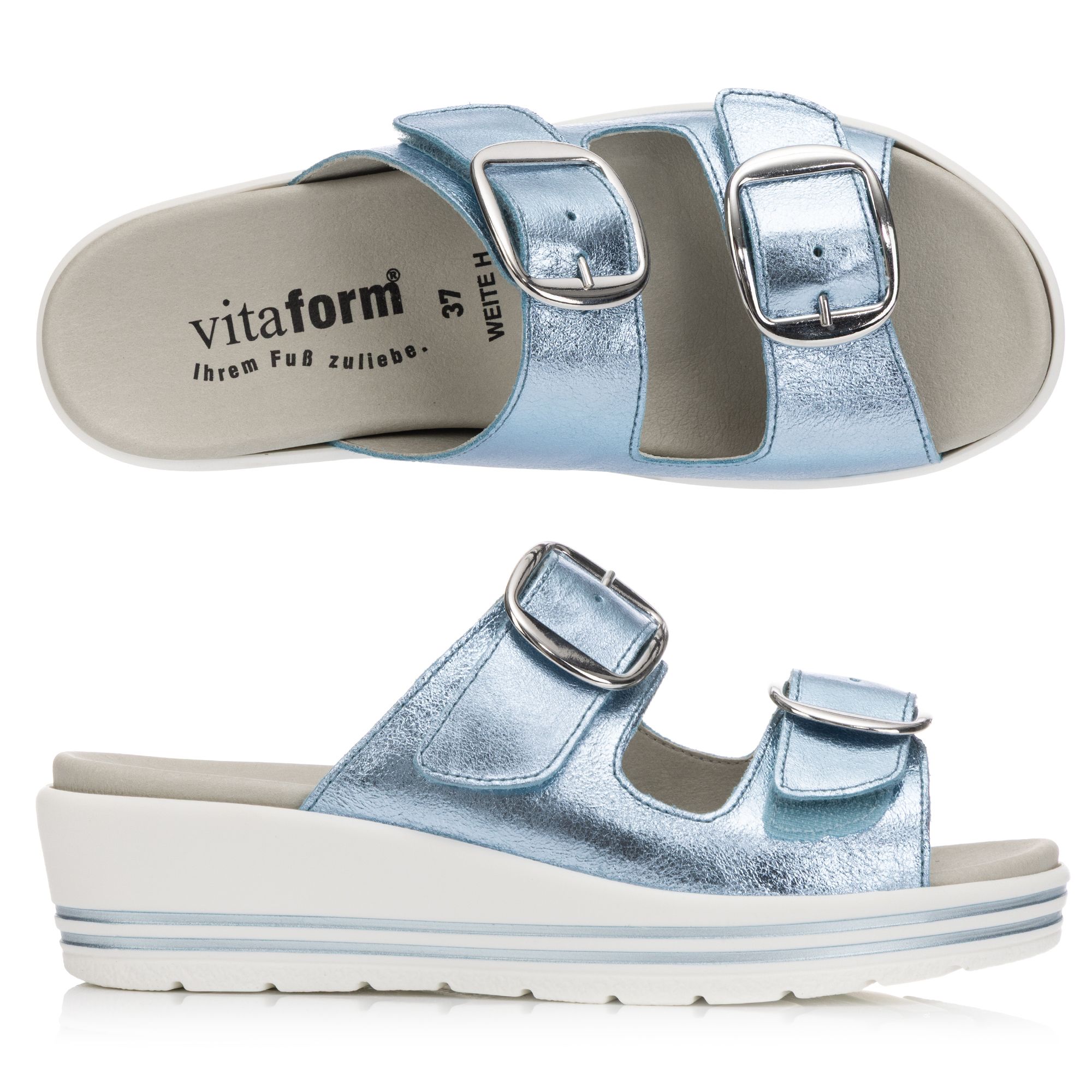 VITAFORM Damen-Pantolette Veloursleder Metallic 2 große Schnallen Sohle Valeria