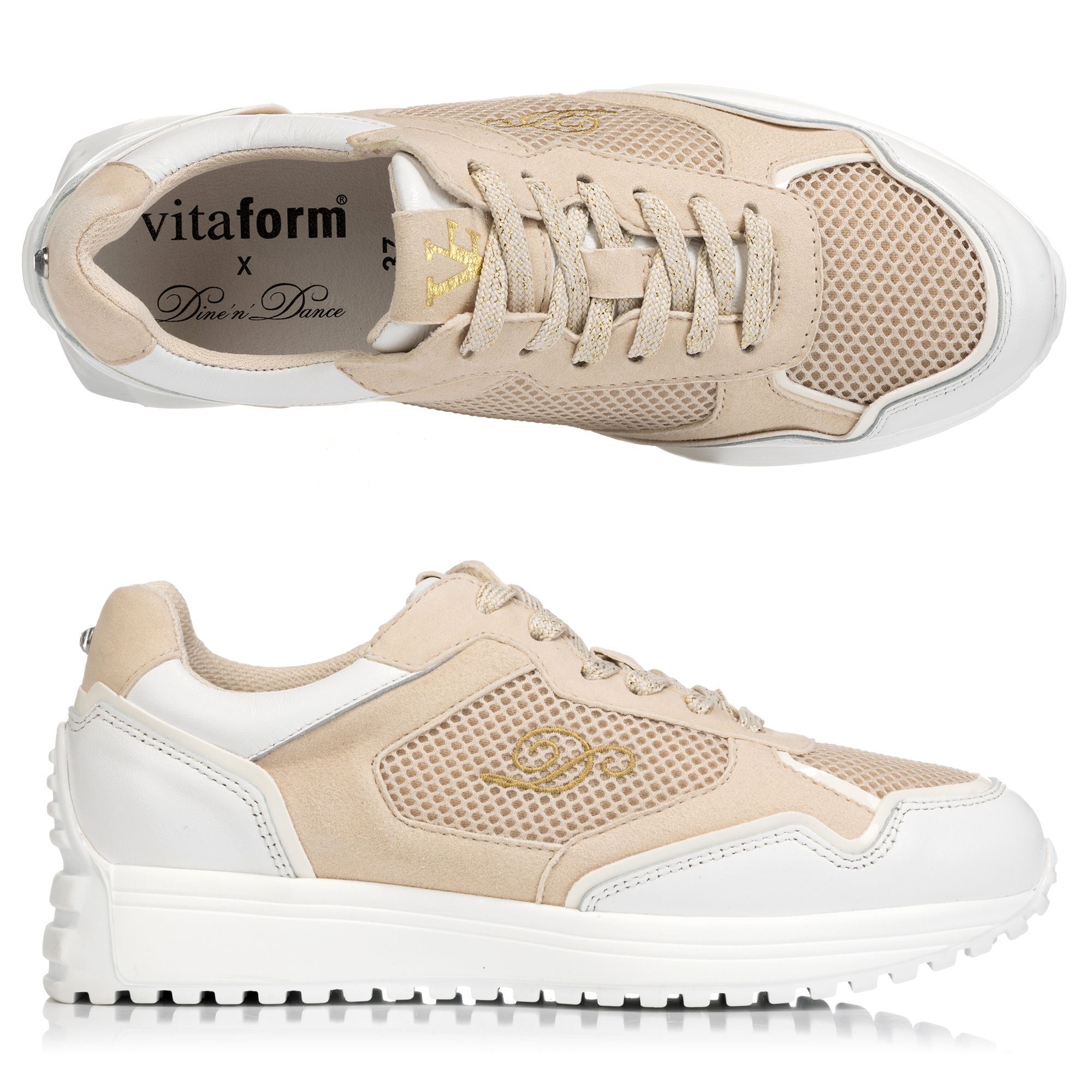 DINE 'N' DANCE Damen- Sneaker Leder/ Textil Schnürung Profilsohle