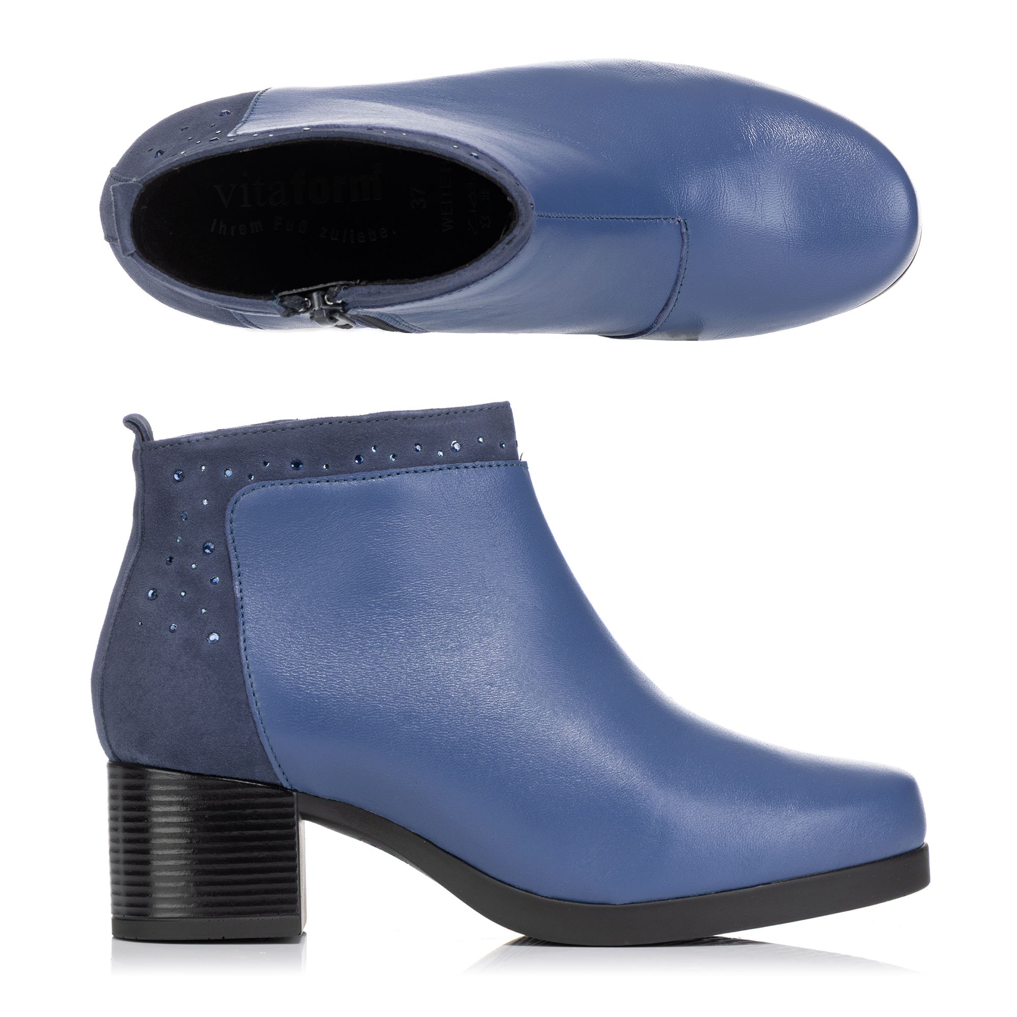 VITAFORM Damen-Stiefelette Nappaleder Samtziege & Strass Sohle Luisa