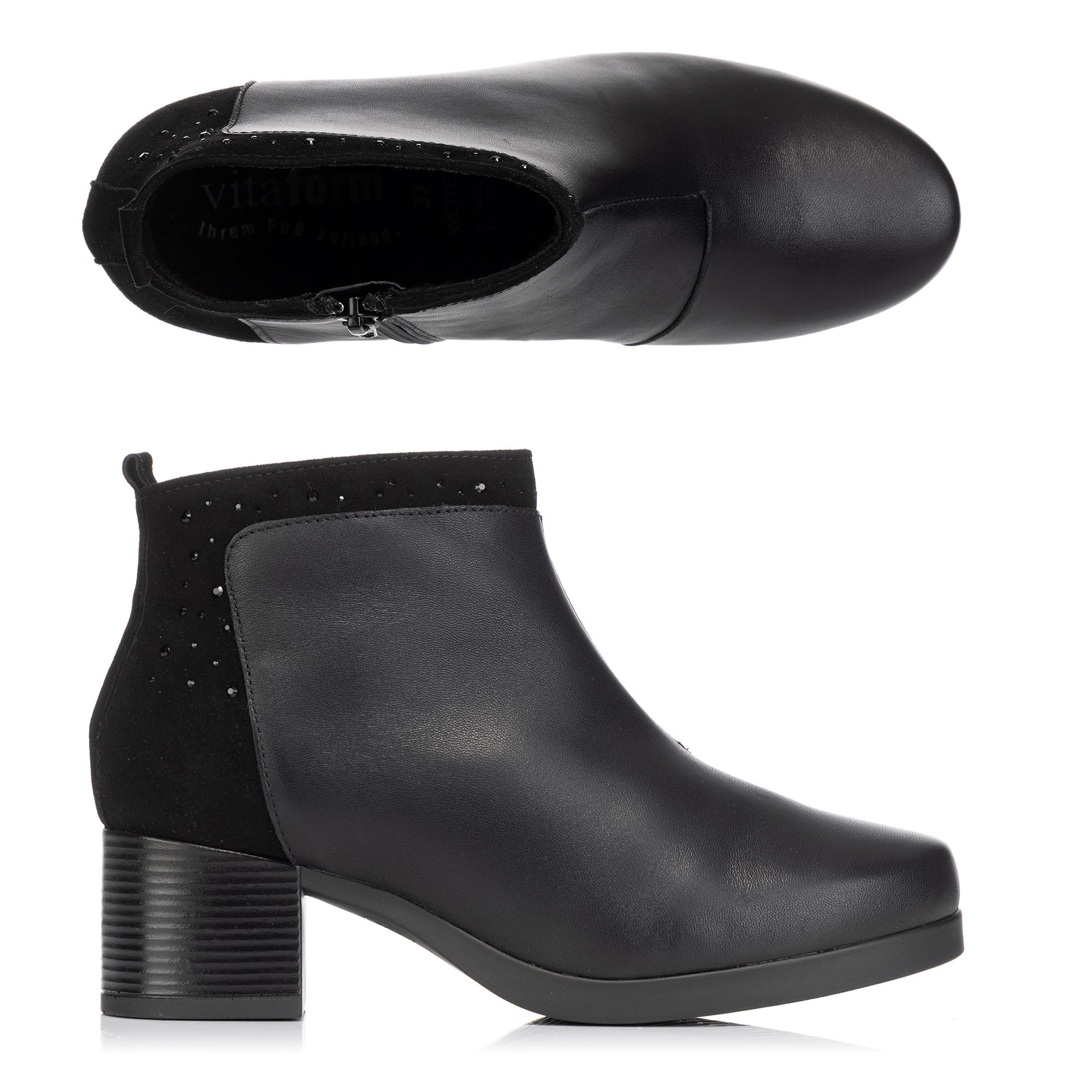 VITAFORM Damen-Stiefelette Nappaleder Samtziege & Strass Sohle Luisa