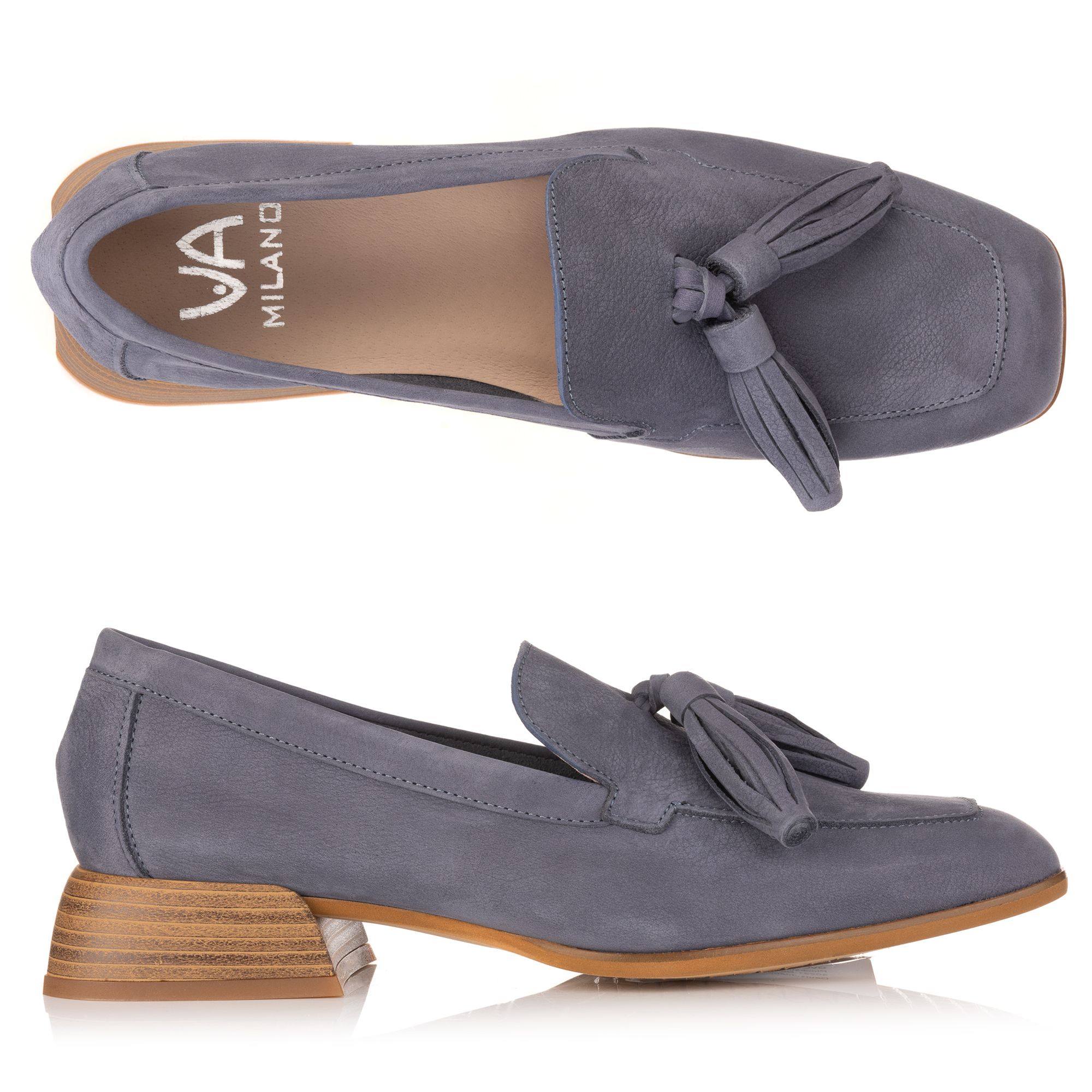 VIA MILANO Damen-Slipper echt Leder Accessoire vorne Absatz ca. 2,5cm