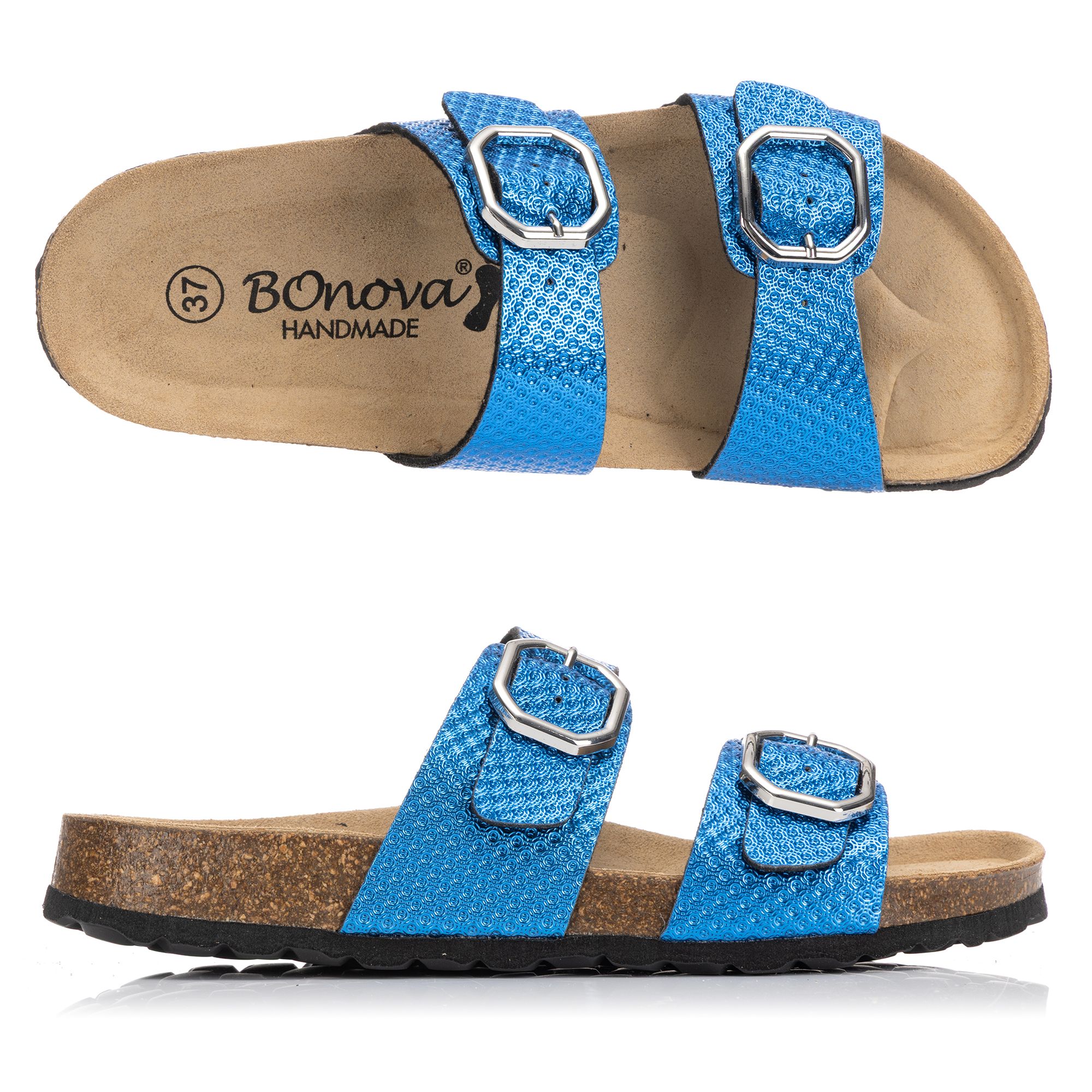 BONOVA Damen-Pantolette Metallic-Optik 2 verstel. Riemen Super-Soft-Fußbett