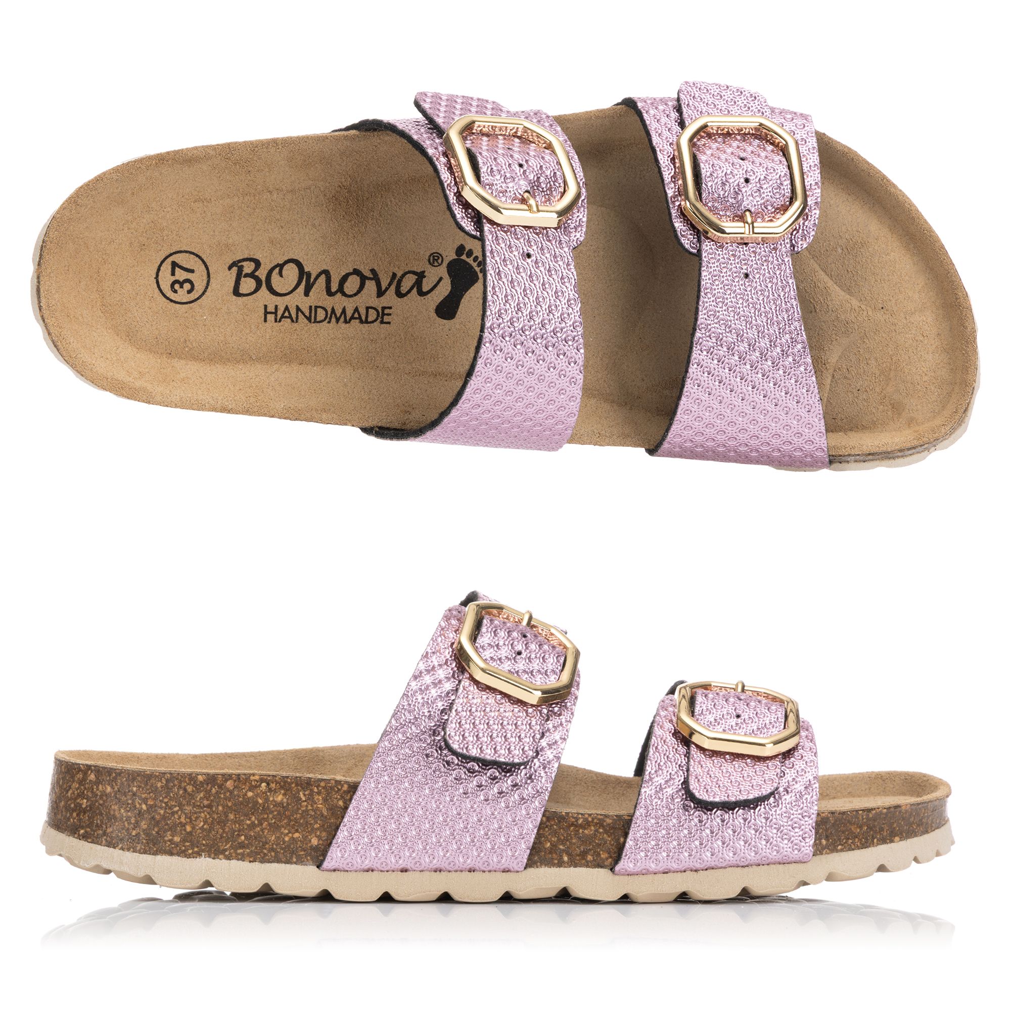 BONOVA Damen-Pantolette Metallic-Optik 2 verstel. Riemen Super-Soft-Fußbett